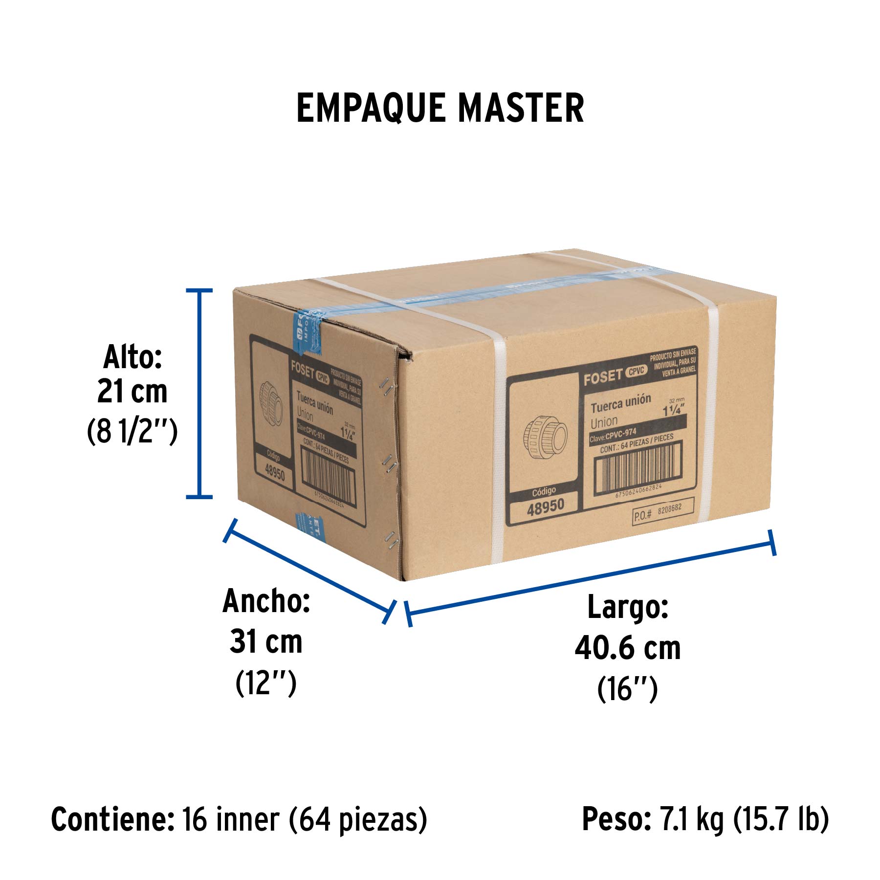 Tuerca unión lisa de CPVC 1-1/4", FOSET - Empaque