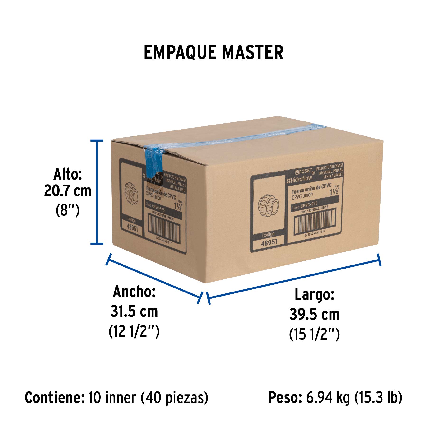 Tuerca unión lisa de CPVC 1-1/2", FOSET - Empaque