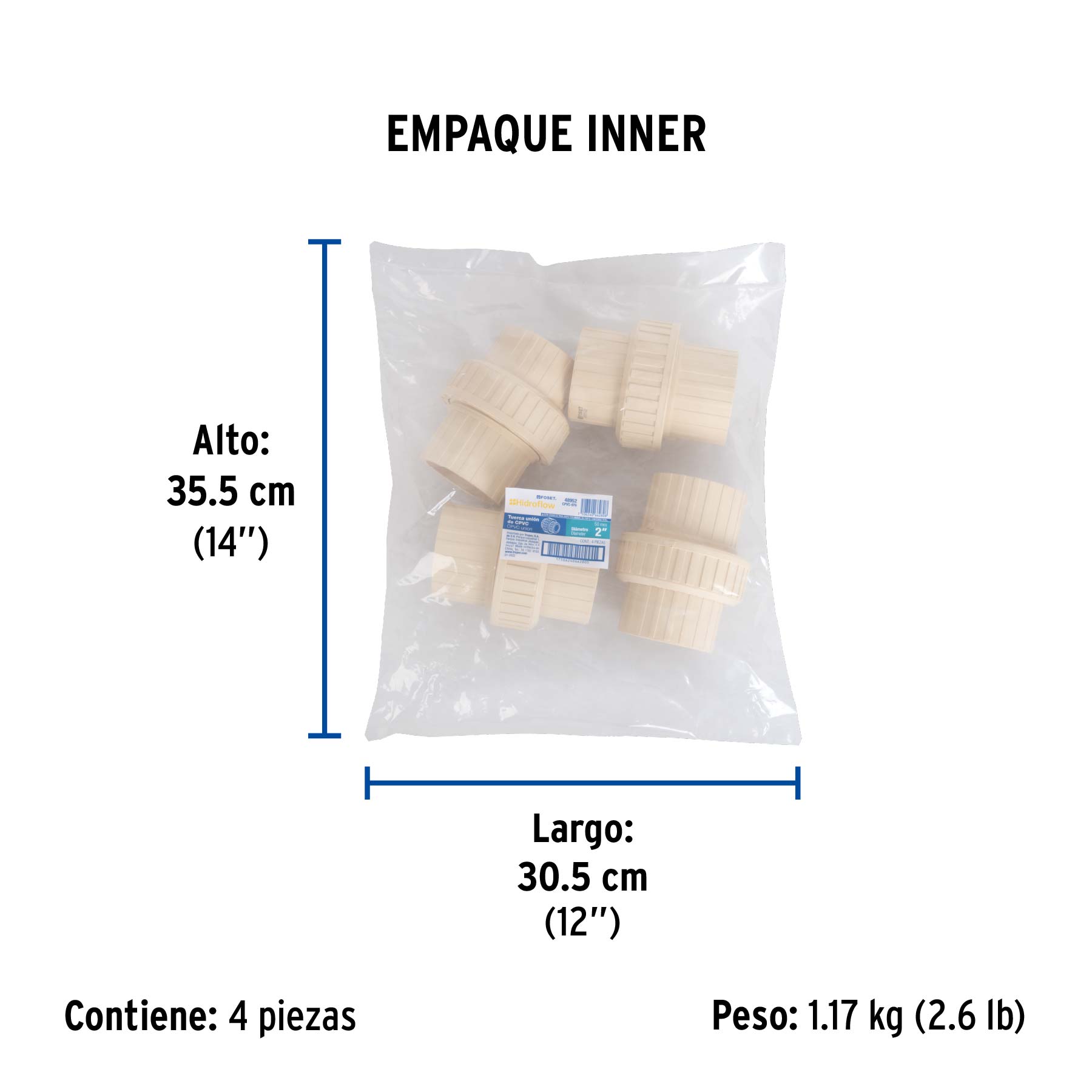 Tuerca unión lisa de CPVC 2", FOSET - Empaque