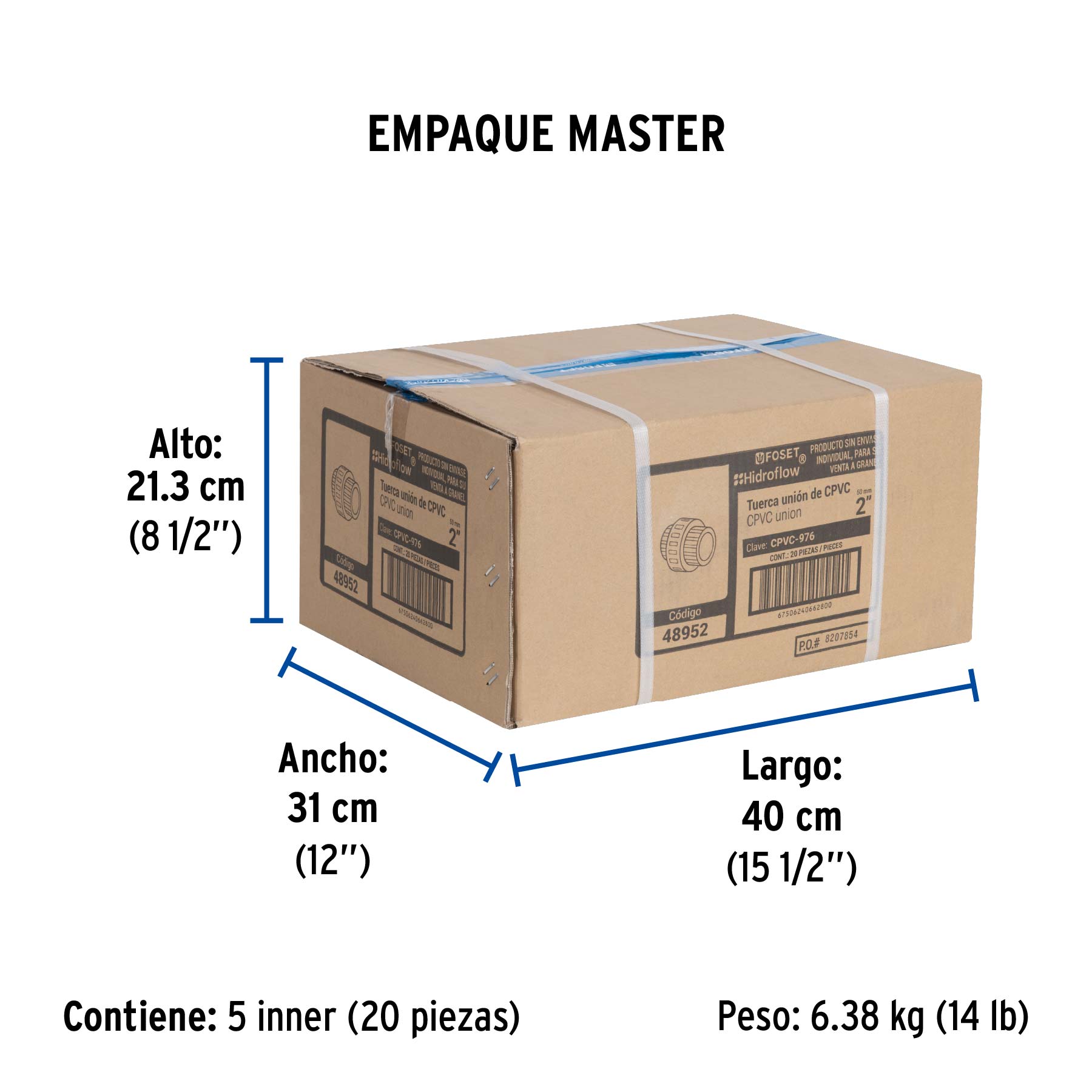 Tuerca unión lisa de CPVC 2", FOSET - Empaque