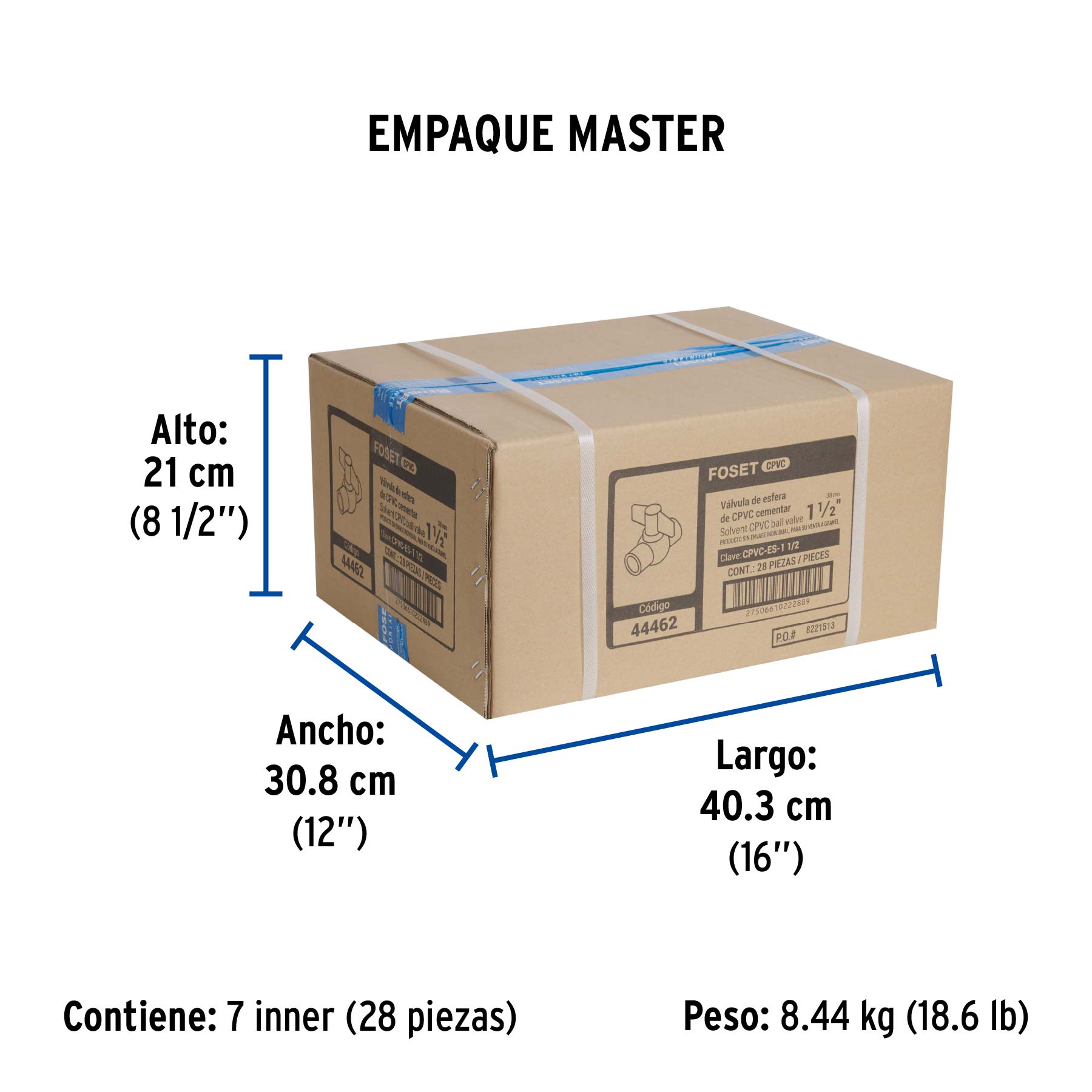 Válvula de esfera CPVC, 1-1/2", FOSET - Empaque