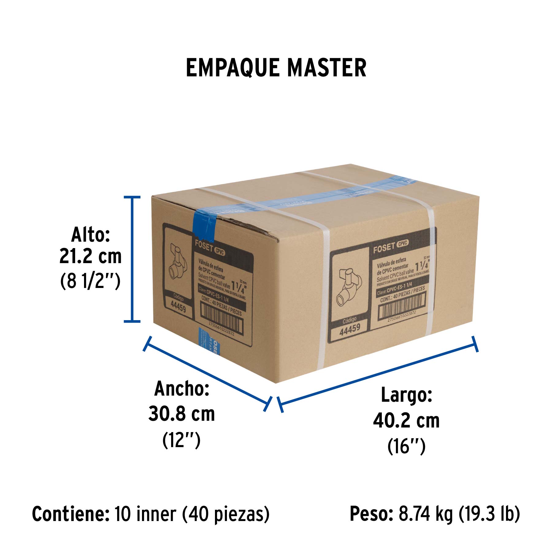 Válvula de esfera CPVC, 1-1/4", FOSET - Empaque