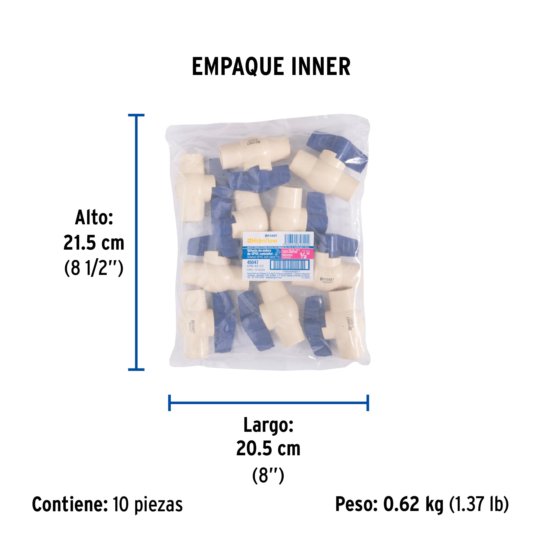 Válvula de esfera de CPVC de 1/2", FOSET - Empaque