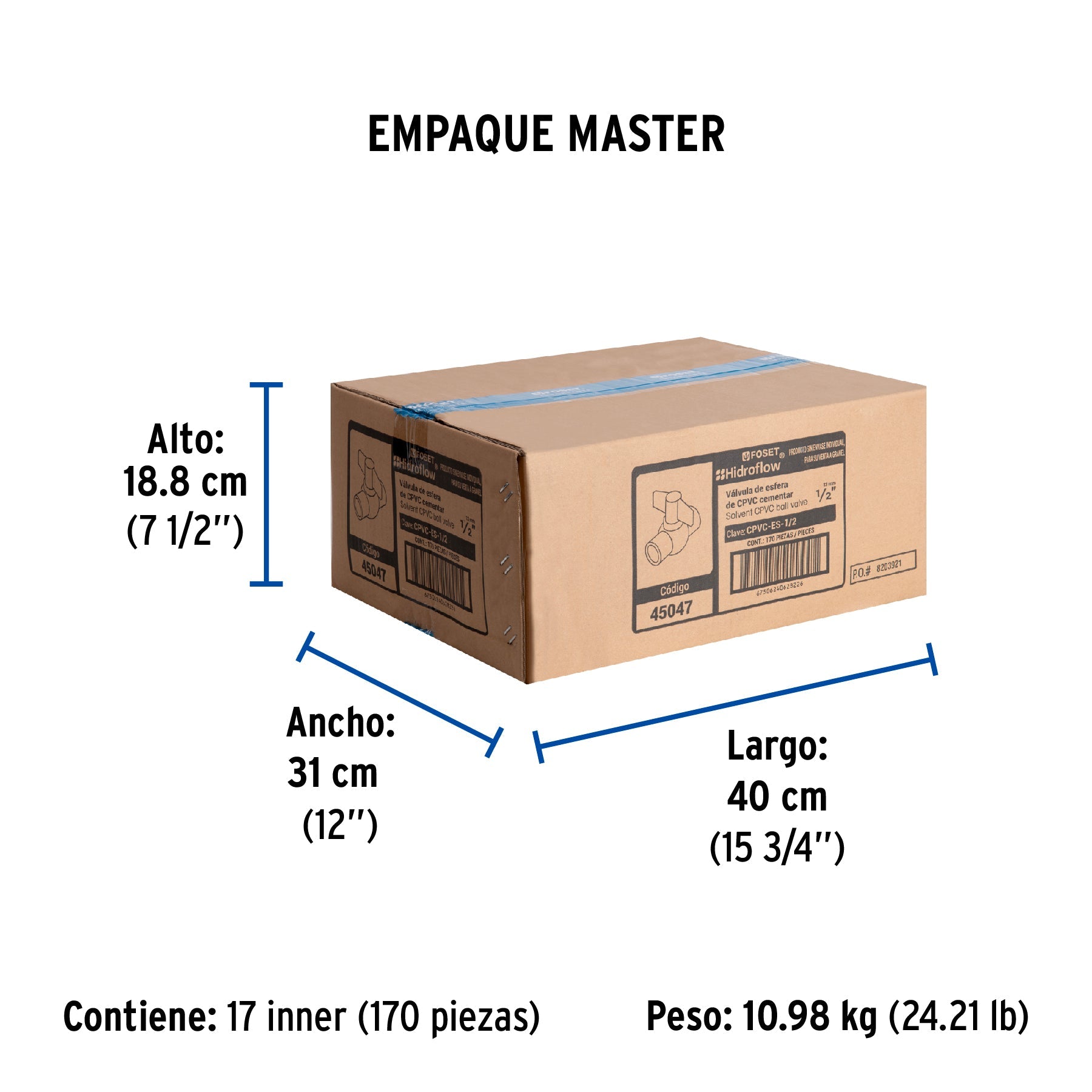 Válvula de esfera de CPVC de 1/2", FOSET - Empaque