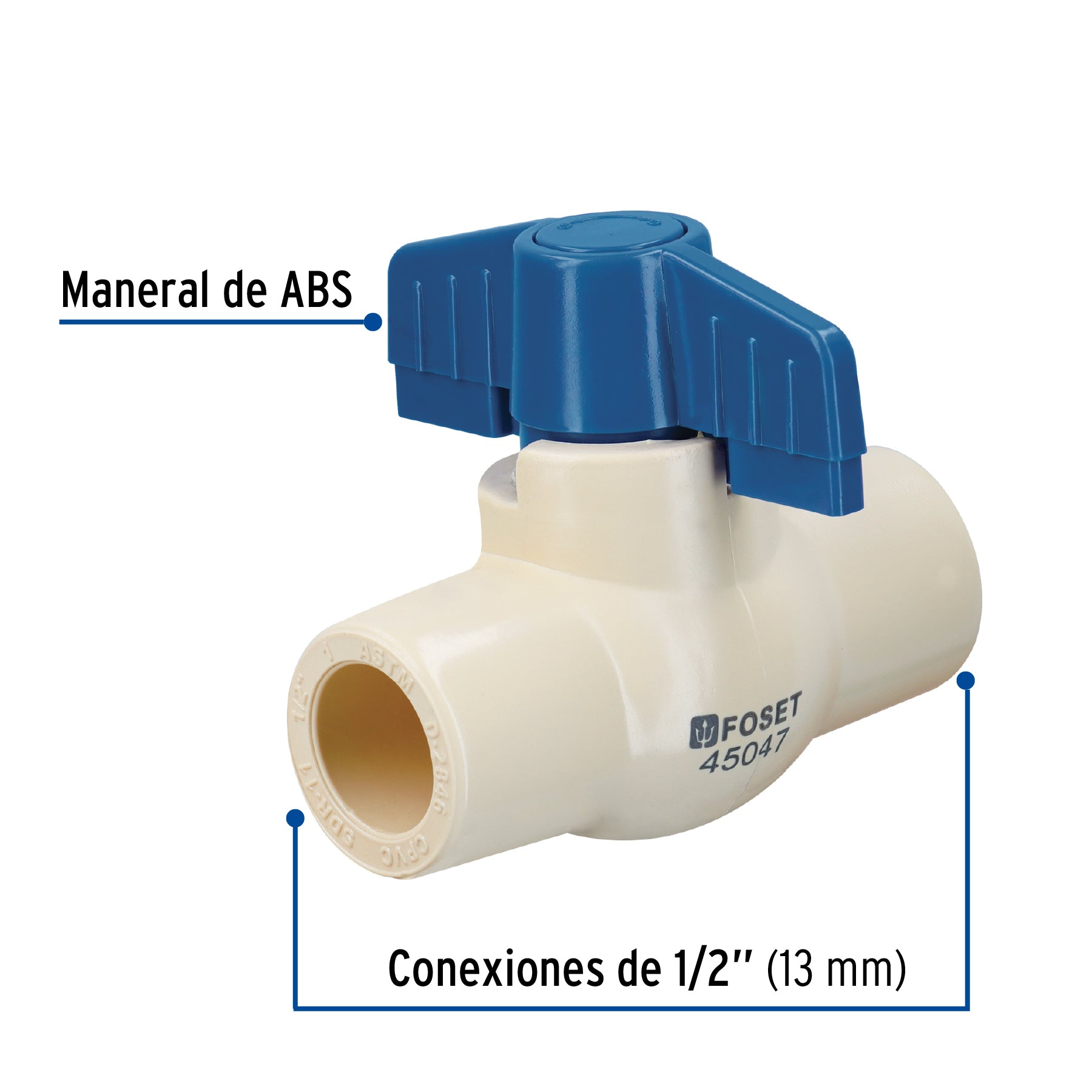 Válvula de esfera de CPVC de 1/2", FOSET