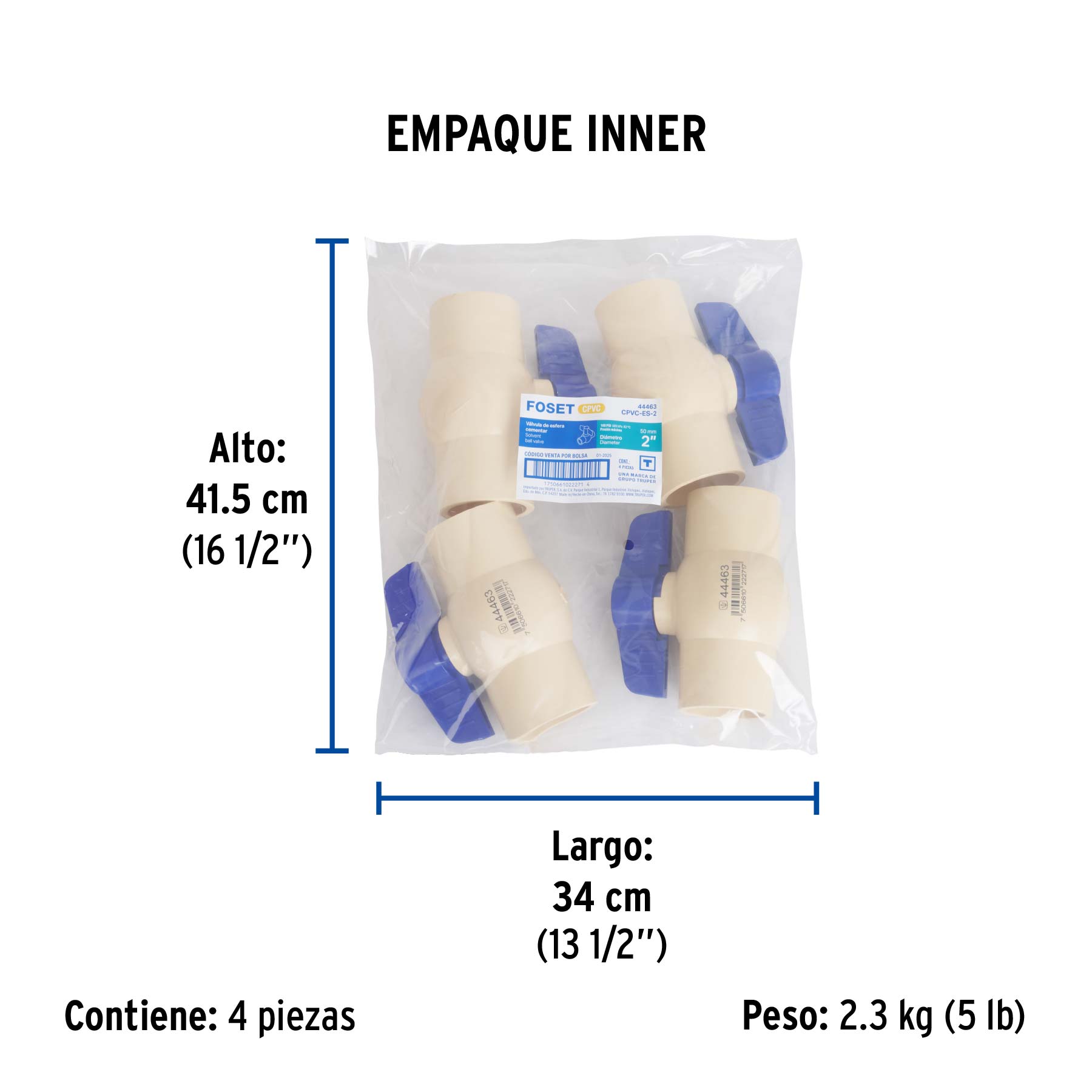 Válvula de esfera CPVC, 2", FOSET - Empaque