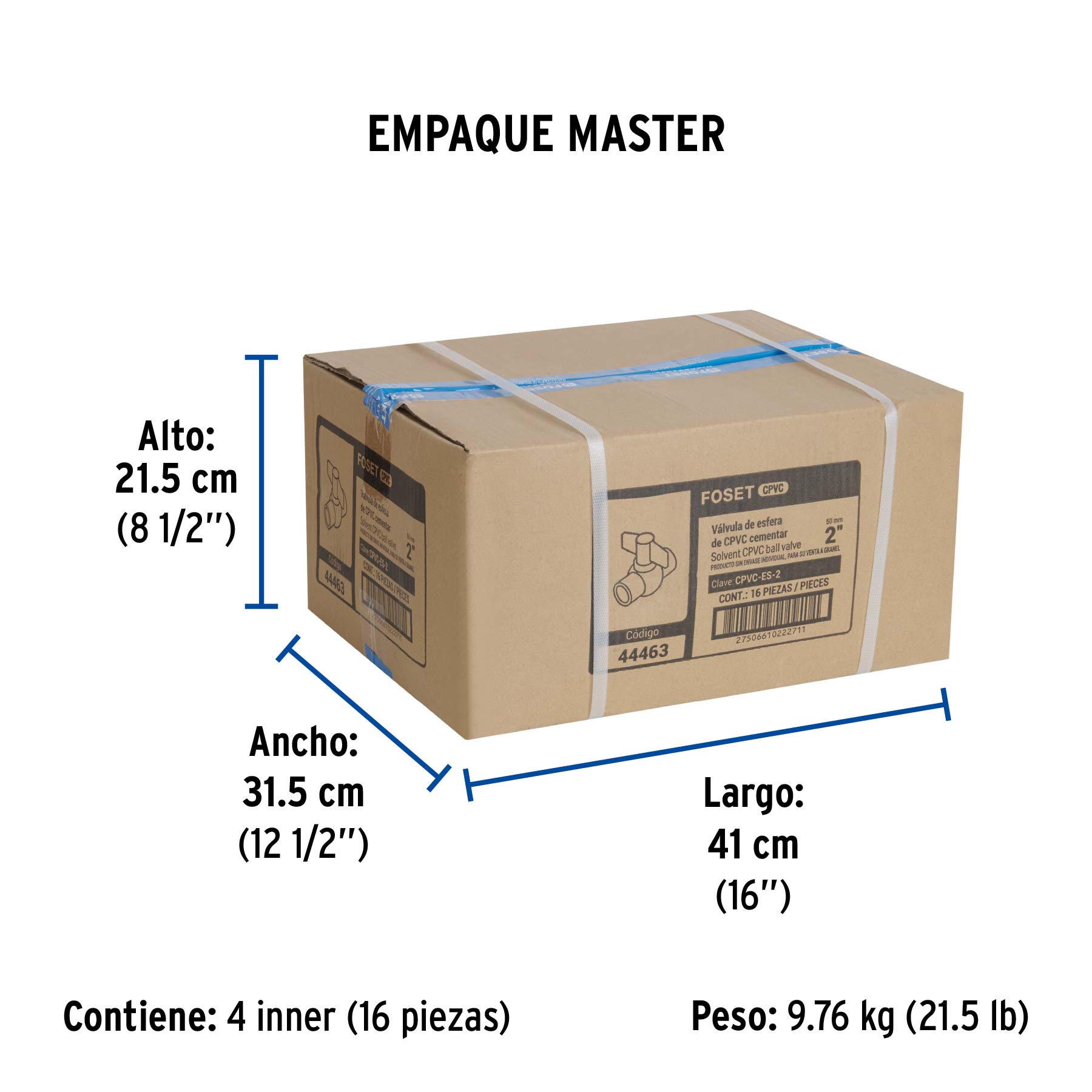 Válvula de esfera CPVC, 2", FOSET - Empaque