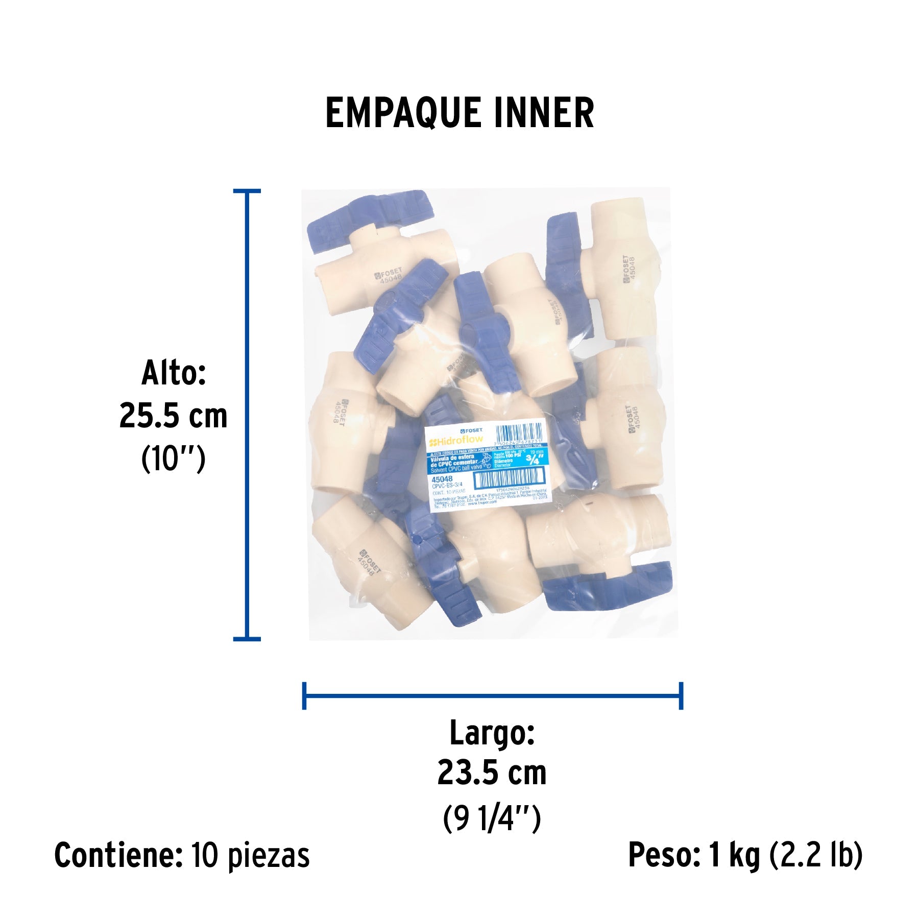 Válvula de esfera de CPVC de 3/4", FOSET - Empaque