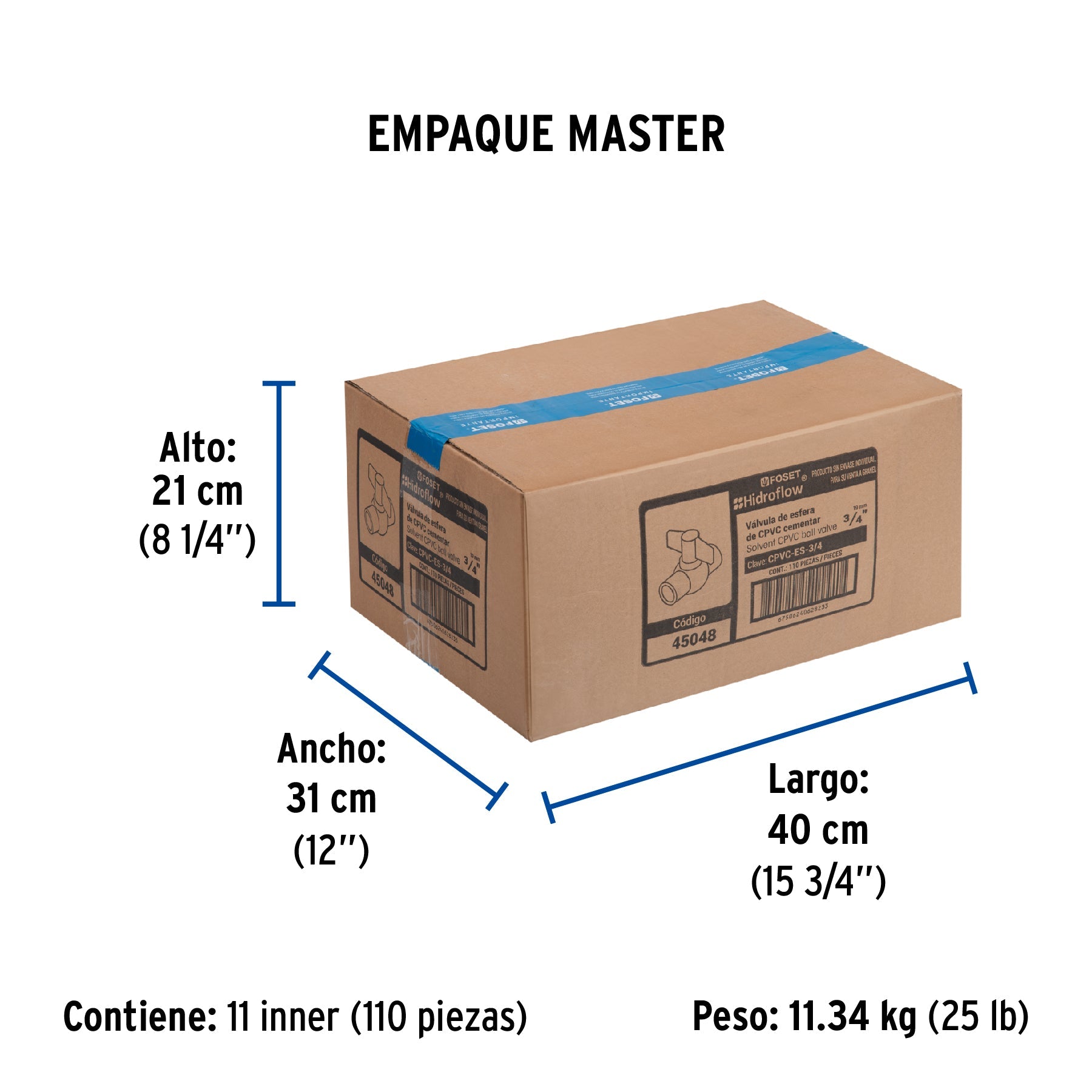 Válvula de esfera de CPVC de 3/4", FOSET - Empaque