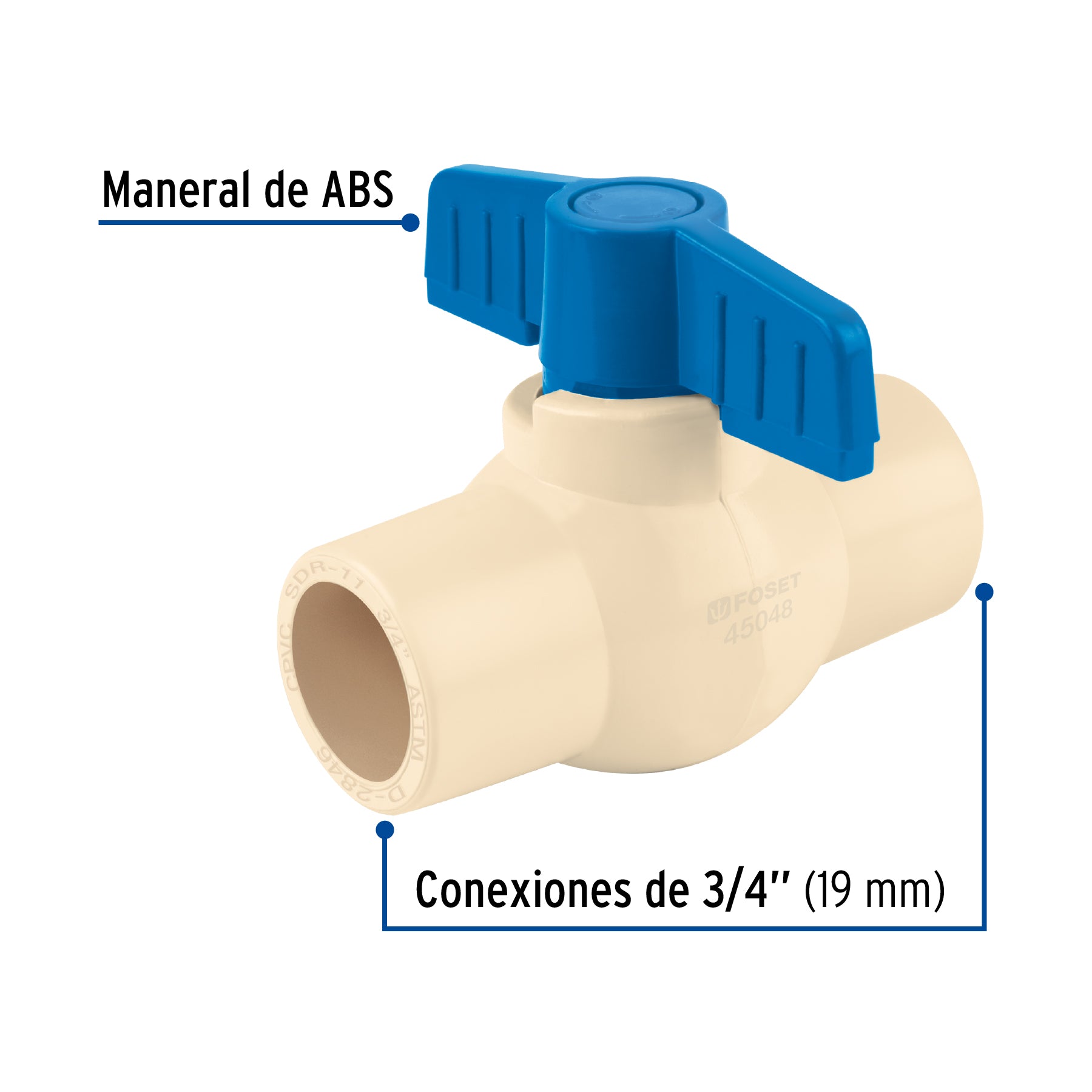 Válvula de esfera de CPVC de 3/4", FOSET