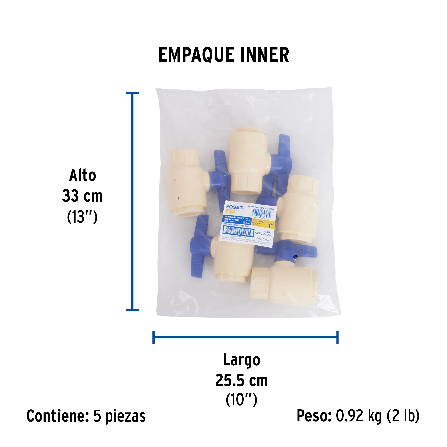 Válvula de esfera desmontable de CPVC de 1", FOSET - Empaque