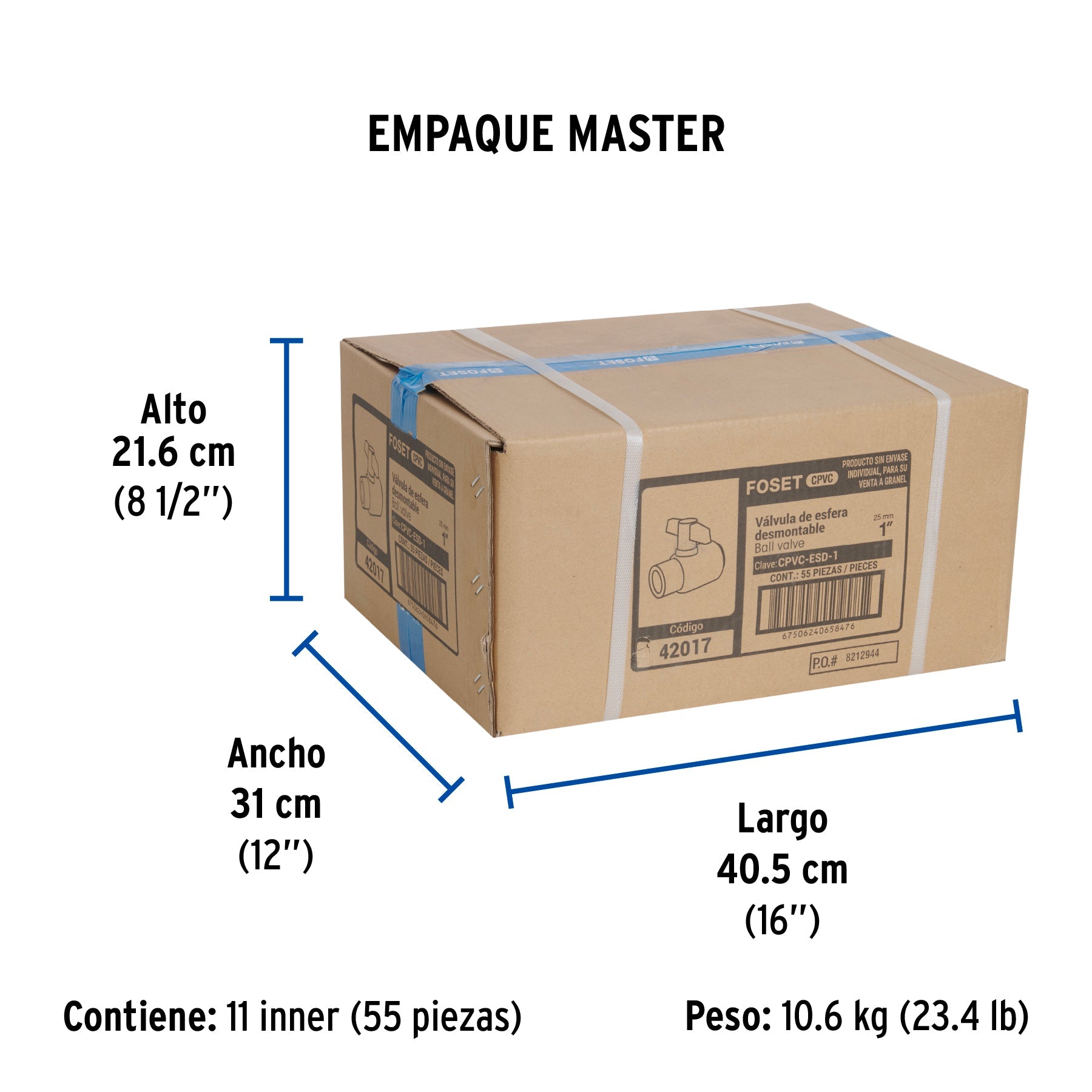 Válvula de esfera desmontable de CPVC de 1", FOSET - Empaque