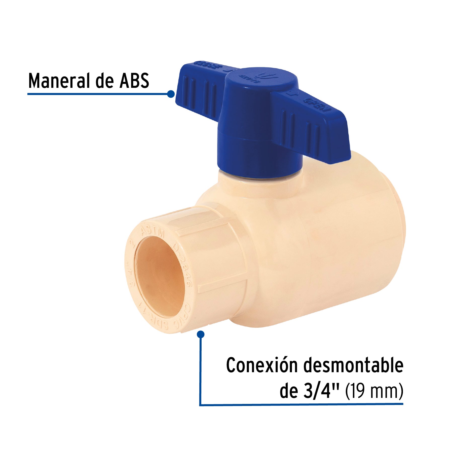 Válvula de esfera desmontable de CPVC de 3/4", FOSET