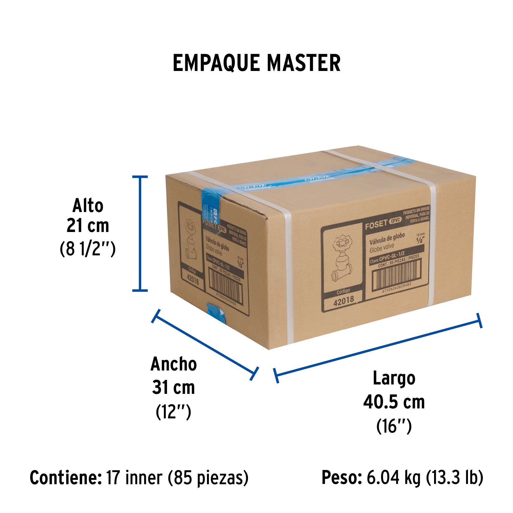 Válvula globo de CPVC de 1/2" maneral volante, FOSET - Empaque