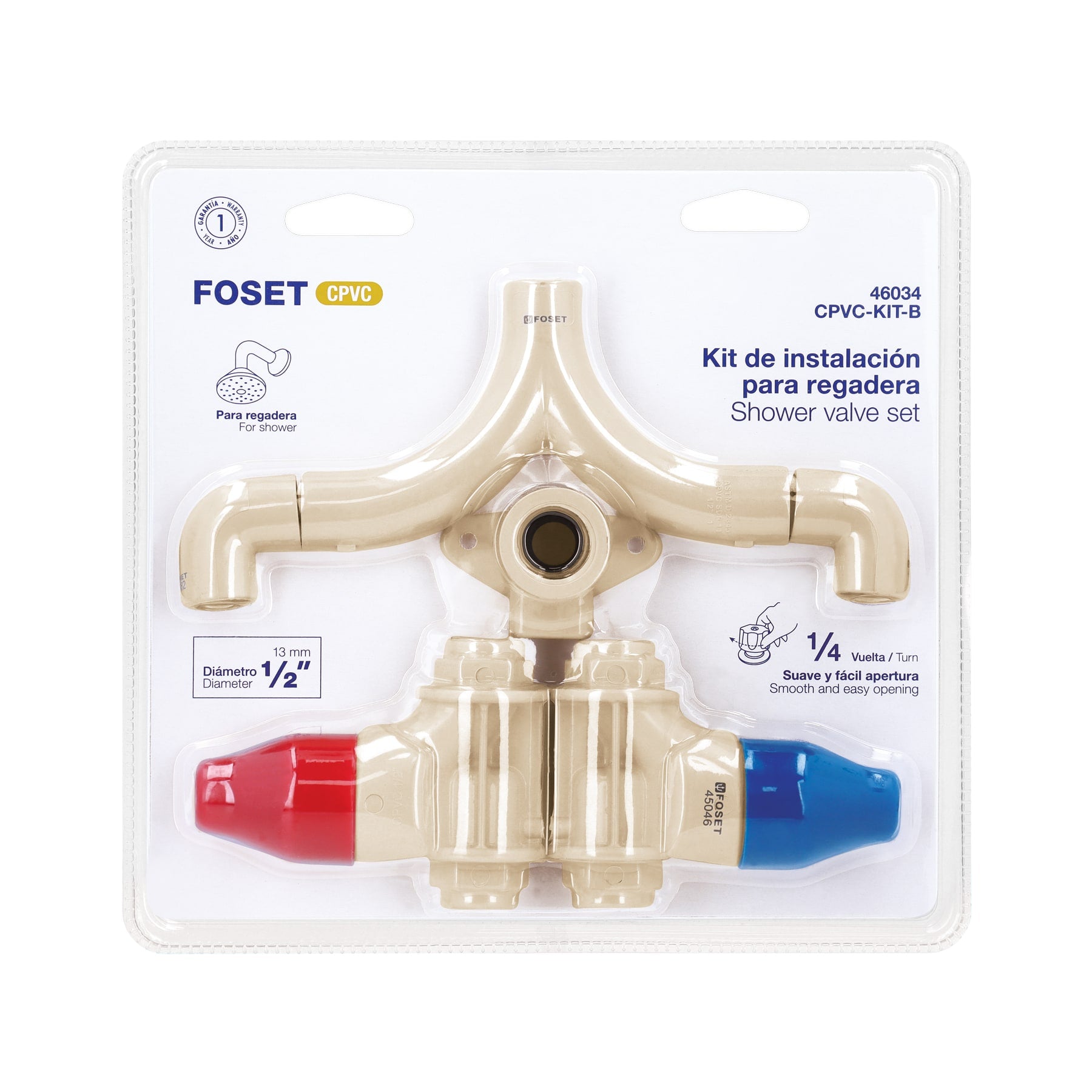 Kit de instalación, regadera CPVC 1/2" sin manerales, FOSET