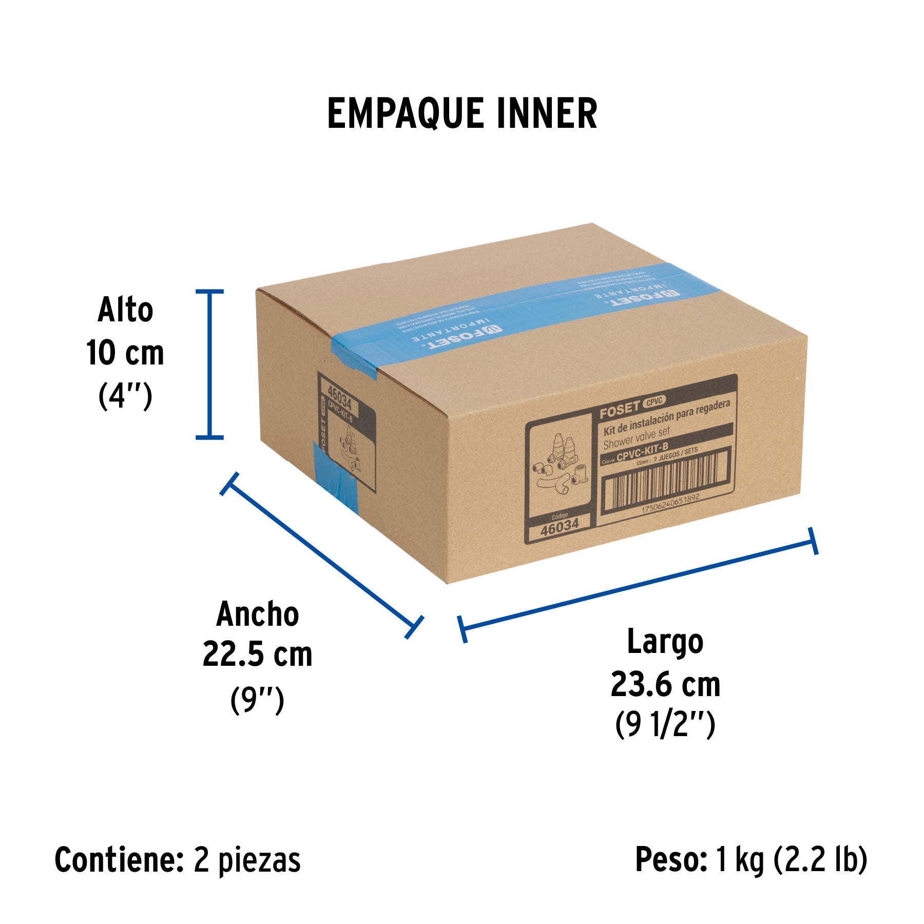 Kit de instalación, regadera CPVC 1/2" sin manerales, FOSET - Empaque