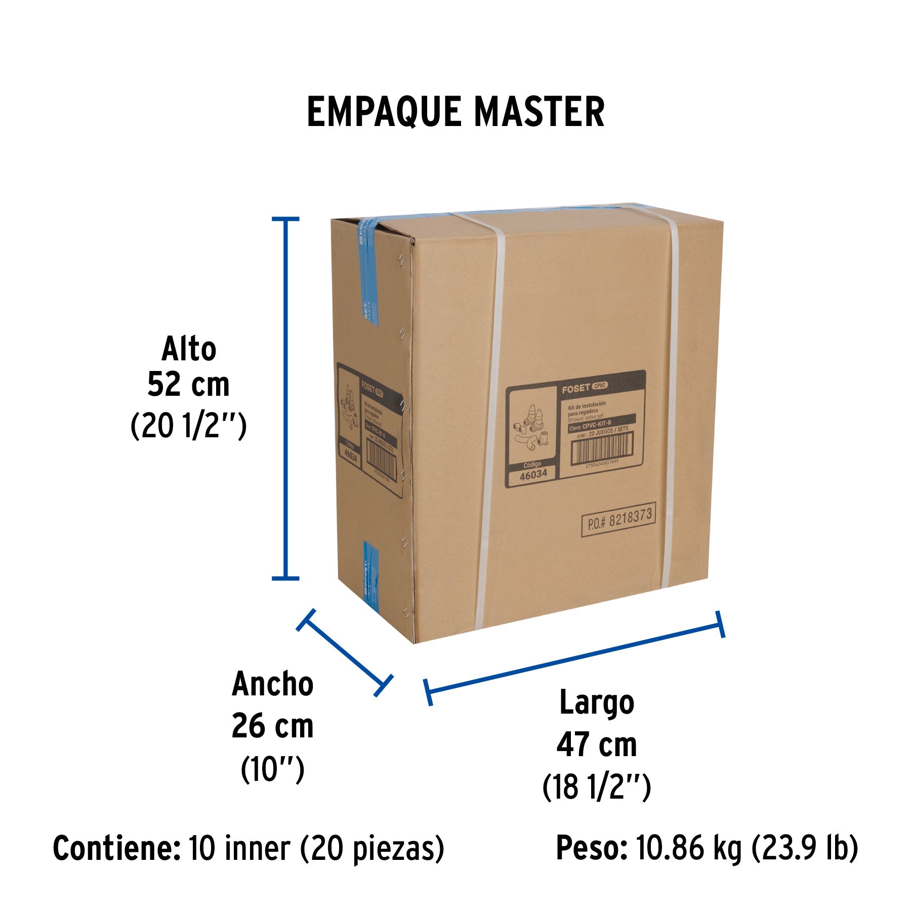 Kit de instalación, regadera CPVC 1/2" sin manerales, FOSET - Empaque