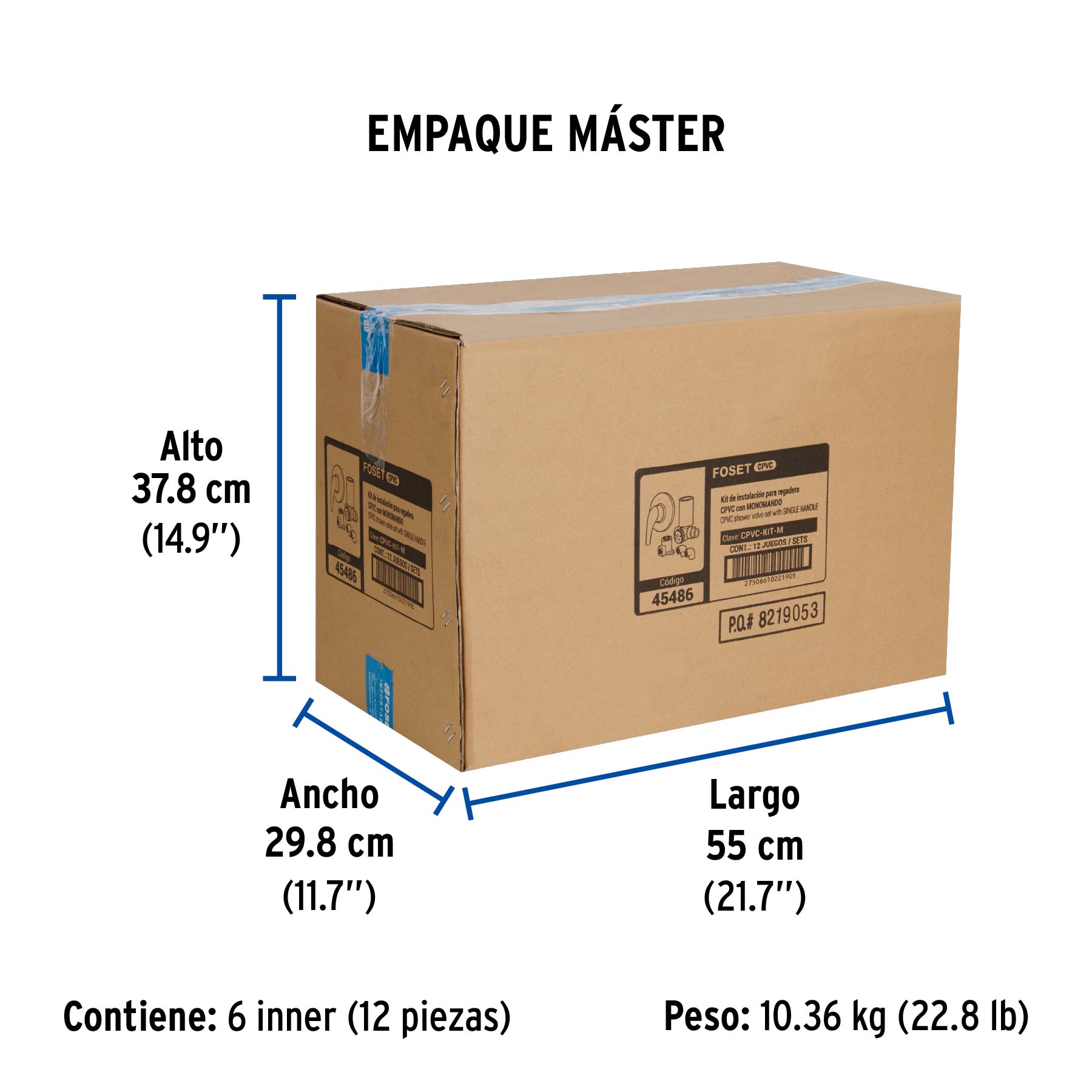 Kit de instalación p/regadera CPVC 1/2" con monomando, FOSET - Empaque