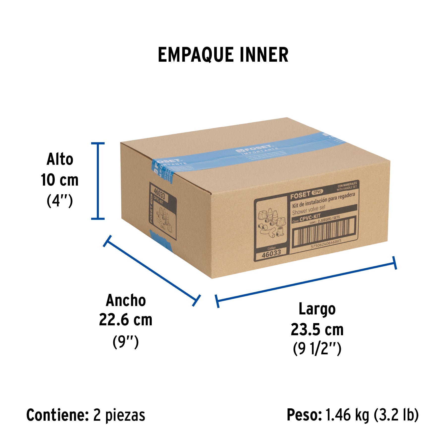 Kit de instalación p/regadera CPVC 1/2" con manerales, FOSET - Empaque