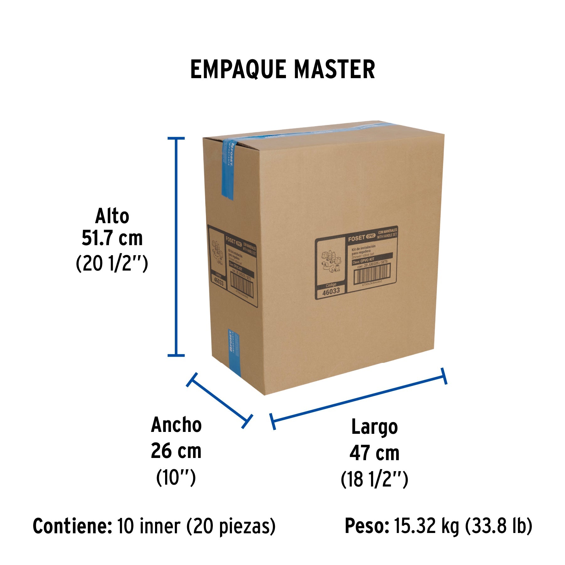 Kit de instalación p/regadera CPVC 1/2" con manerales, FOSET - Empaque