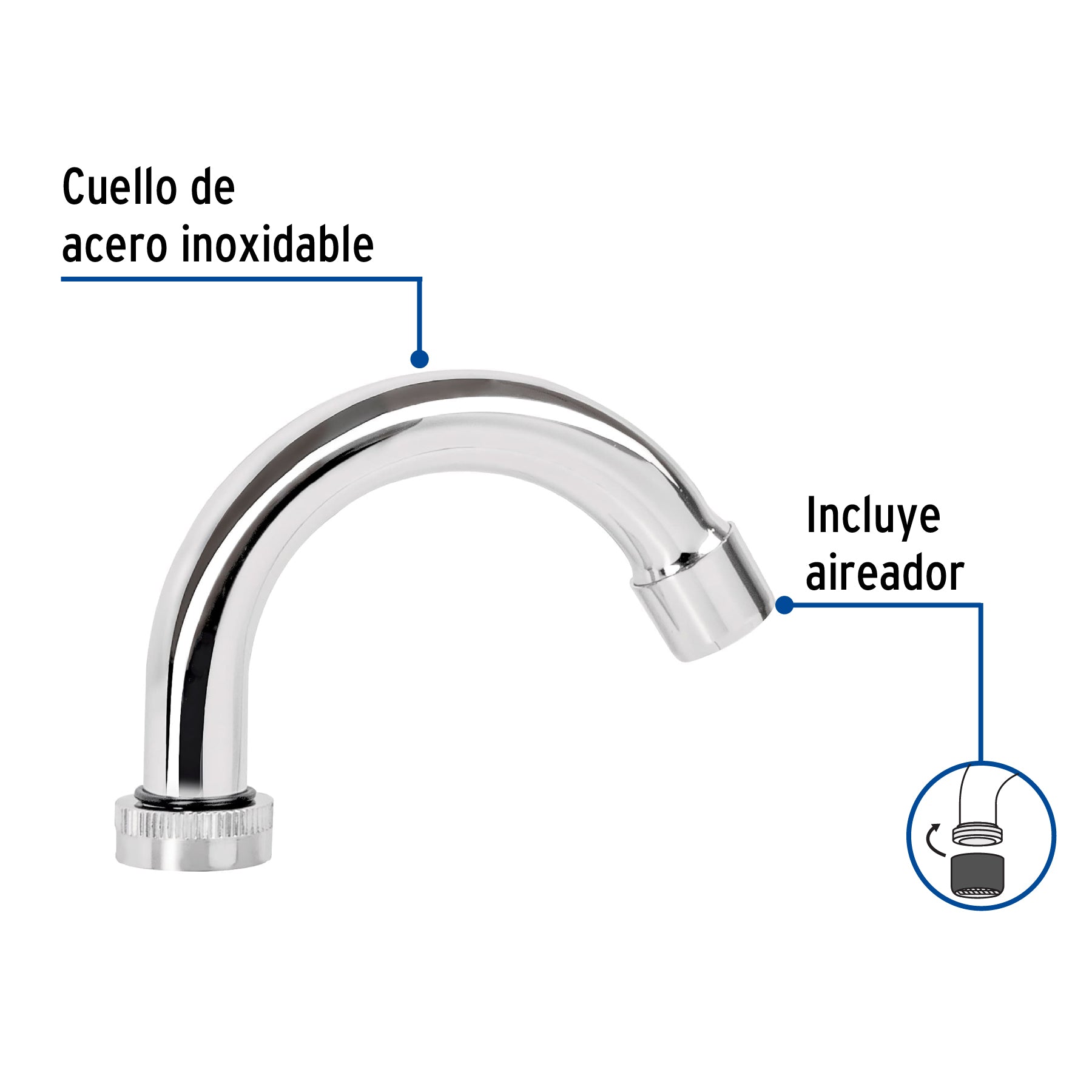 Cuello curvo para mezcladora de lavabo, cromo, BASIC