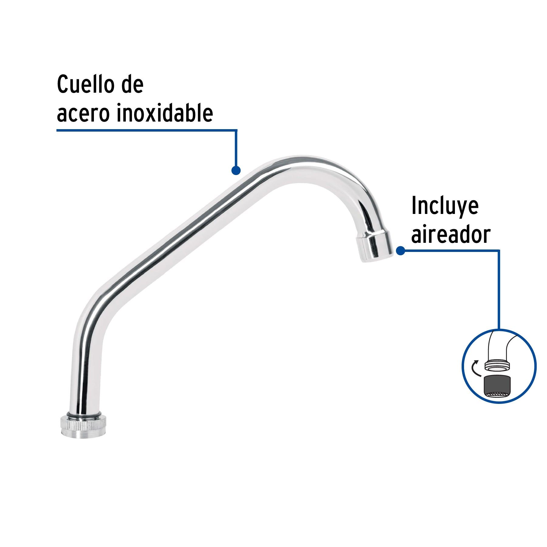 Cuello corto para mezcladora de fregadero, cromo, BASIC