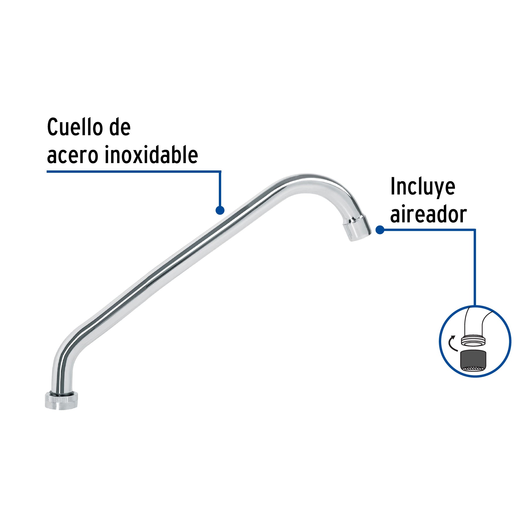 Cuello largo para mezcladora de fregadero, cromo, BASIC