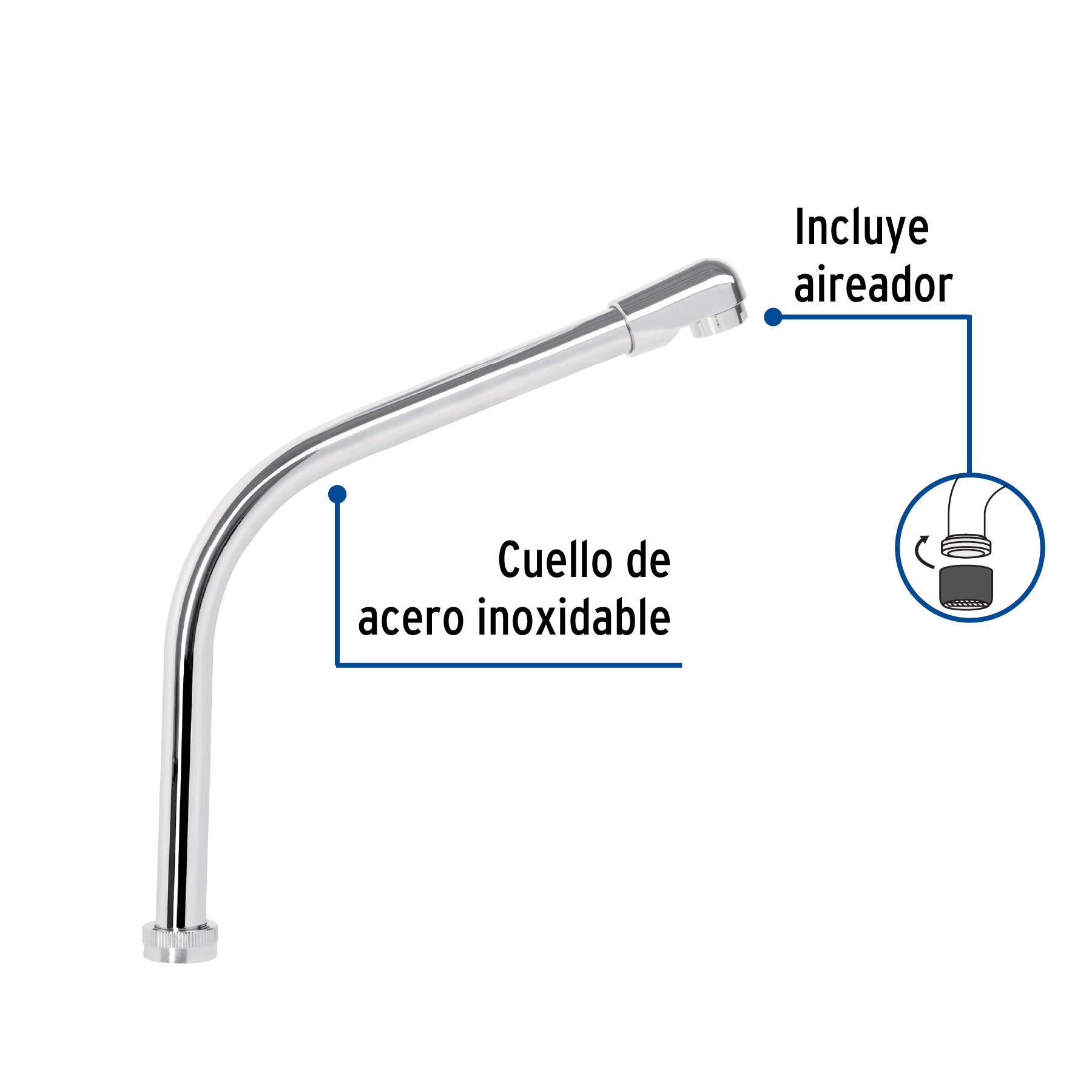 Cuello tipo cobra para mezcladora de fregadero, cromo, BASIC