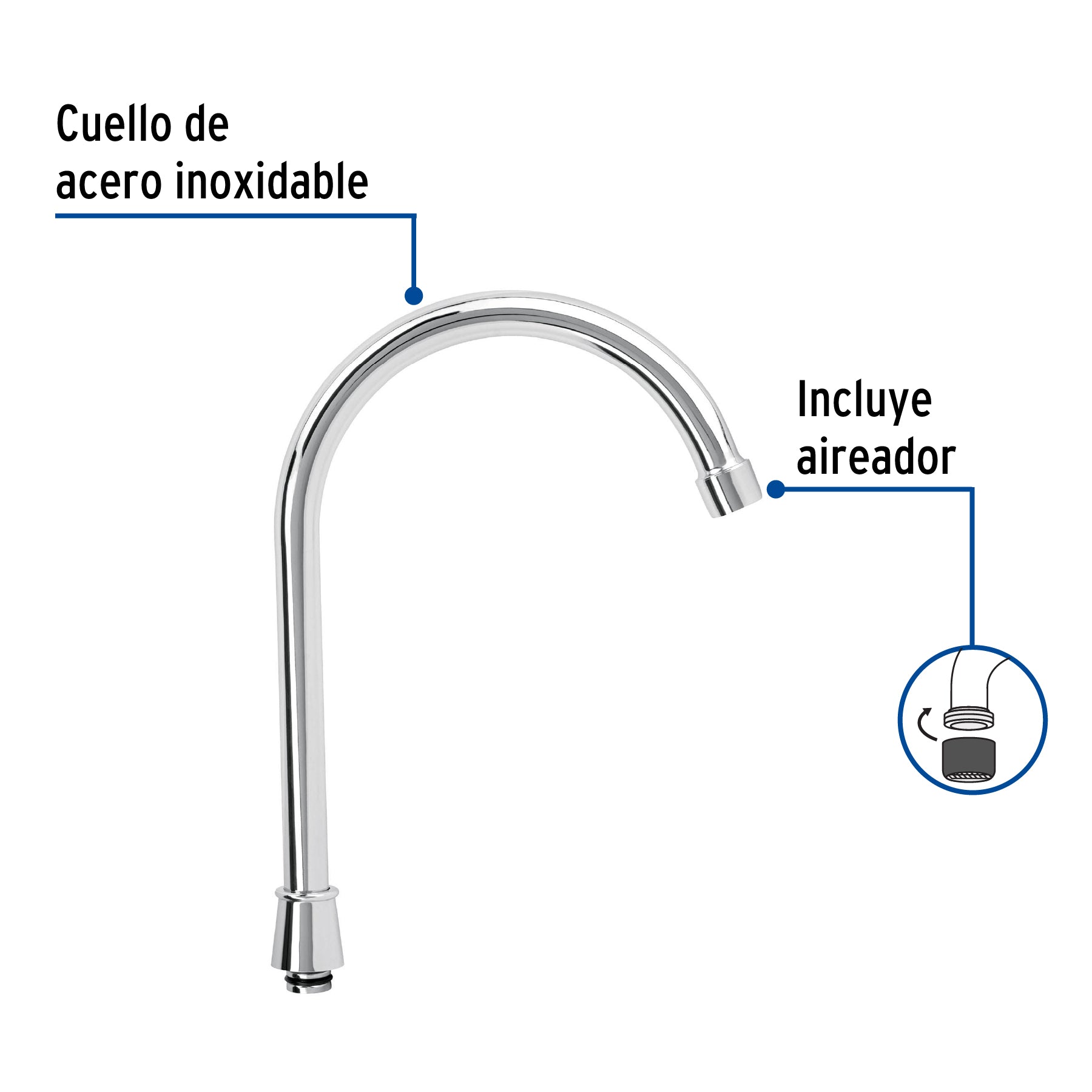 Cuello alto para mezcladora de fregadero, cromo, BASIC