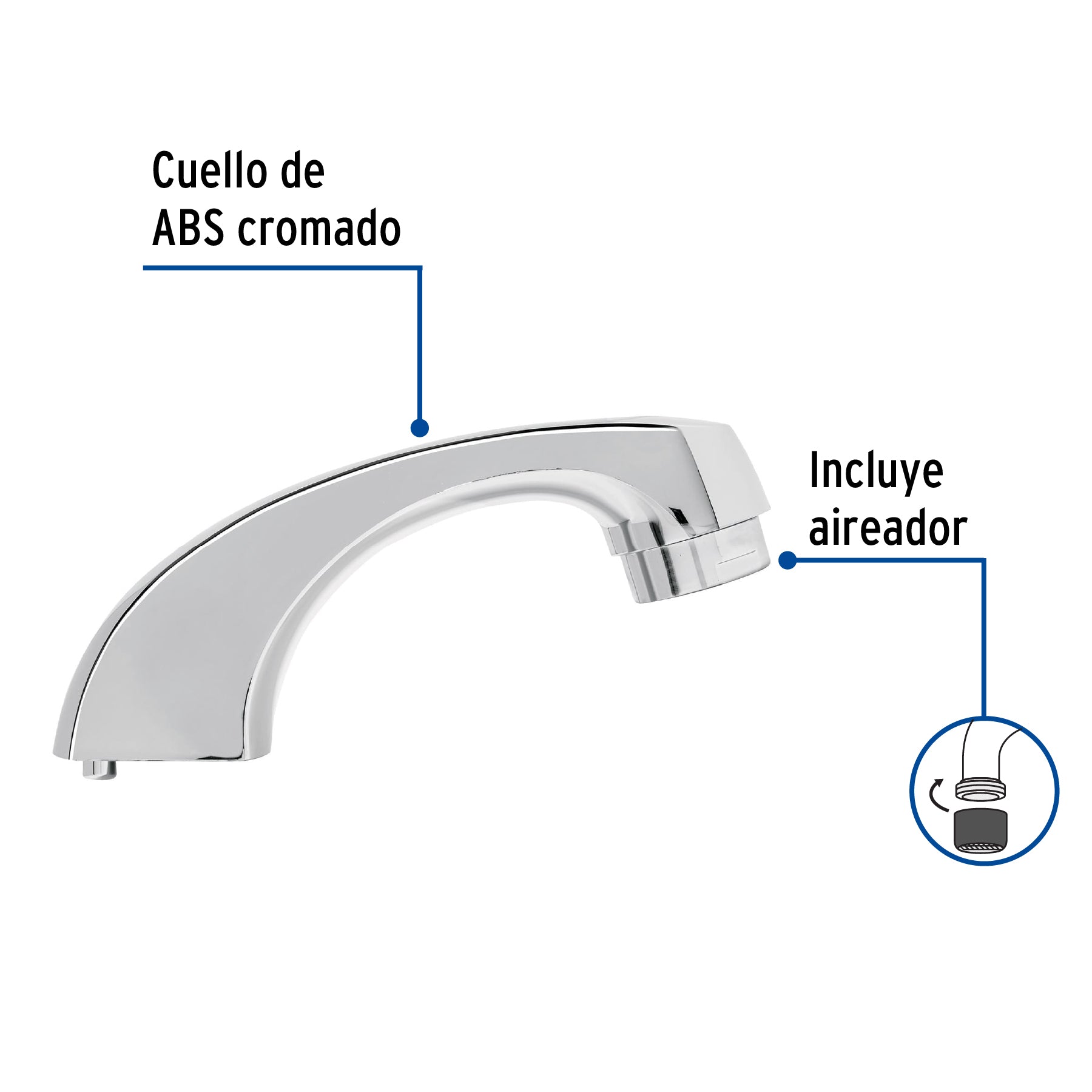 Cuello nariz corta para mezcladora de lavabo, cromo, BASIC