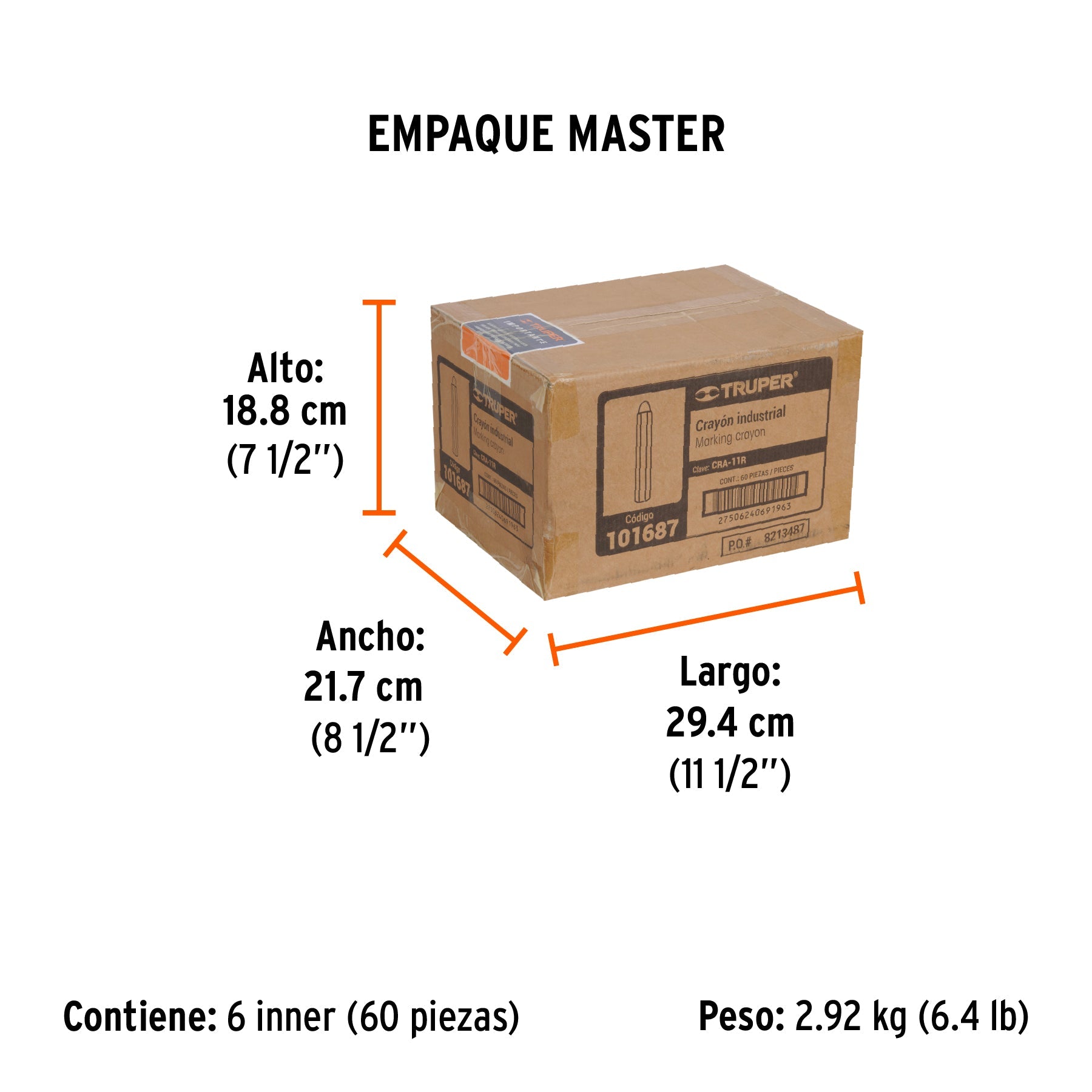 Blíster con 2 crayones de 12 cm industriales rojos, TRUPER - Empaque