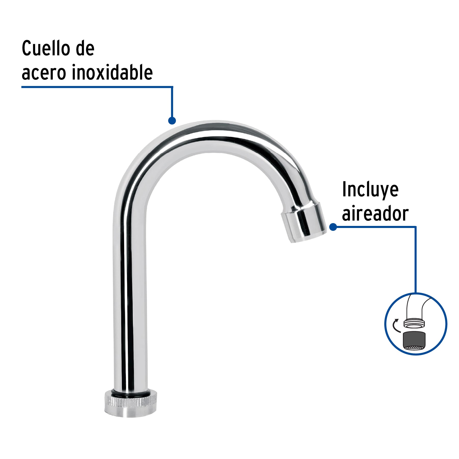 Cuello tipo bar para mezcladora de lavabo, cromo, BASIC