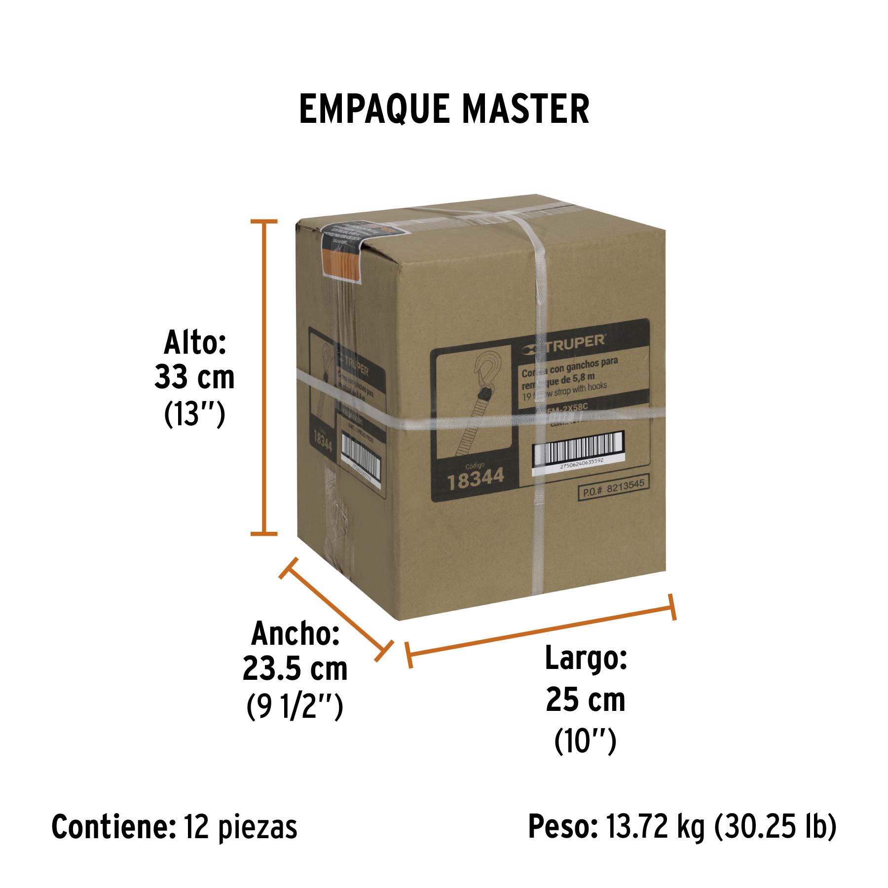 Correa con ganchos para remolque, 48 mm x 5.8 m, TRUPER - Empaque
