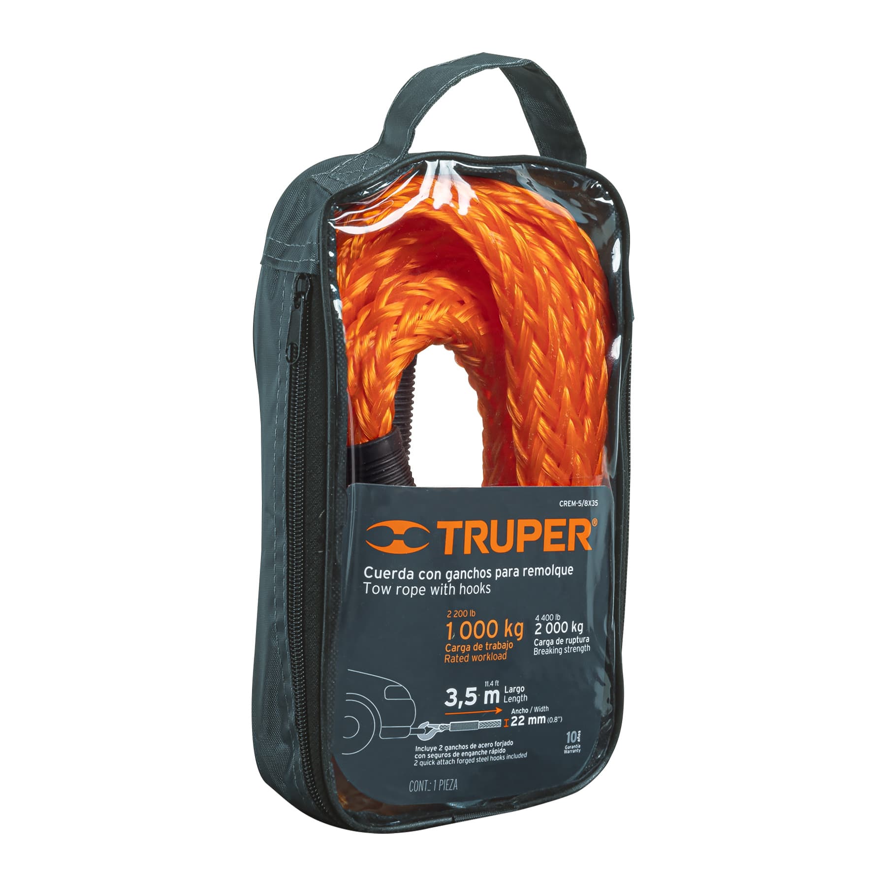 Cuerda con ganchos para remolque, 22 mm x 3.5 m, TRUPER