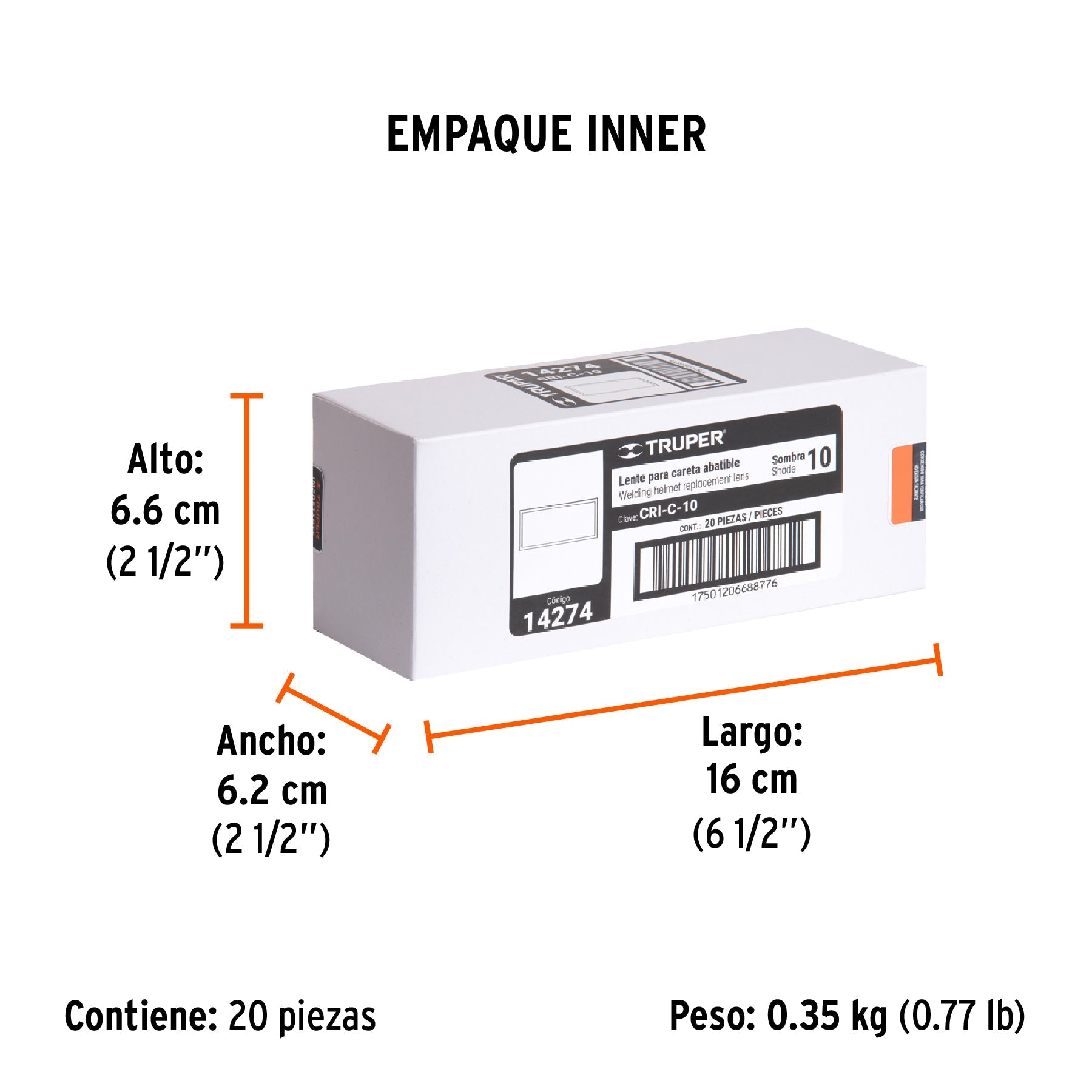 Lente sombra 10 para caretas CASO-3 y CASO-300-P, TRUPER - Empaque