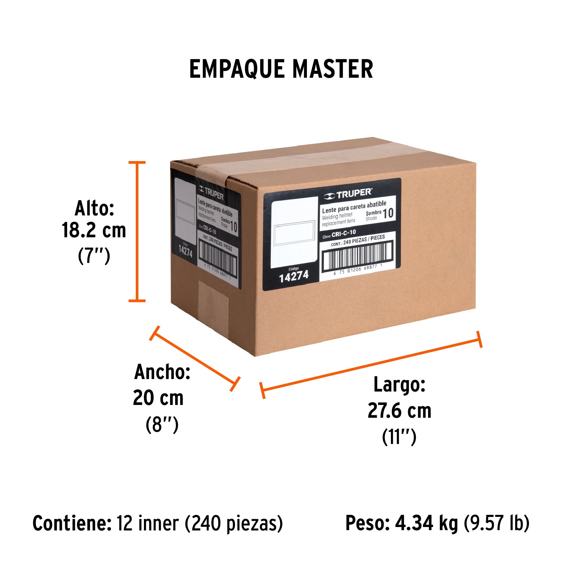 Lente sombra 10 para caretas CASO-3 y CASO-300-P, TRUPER - Empaque