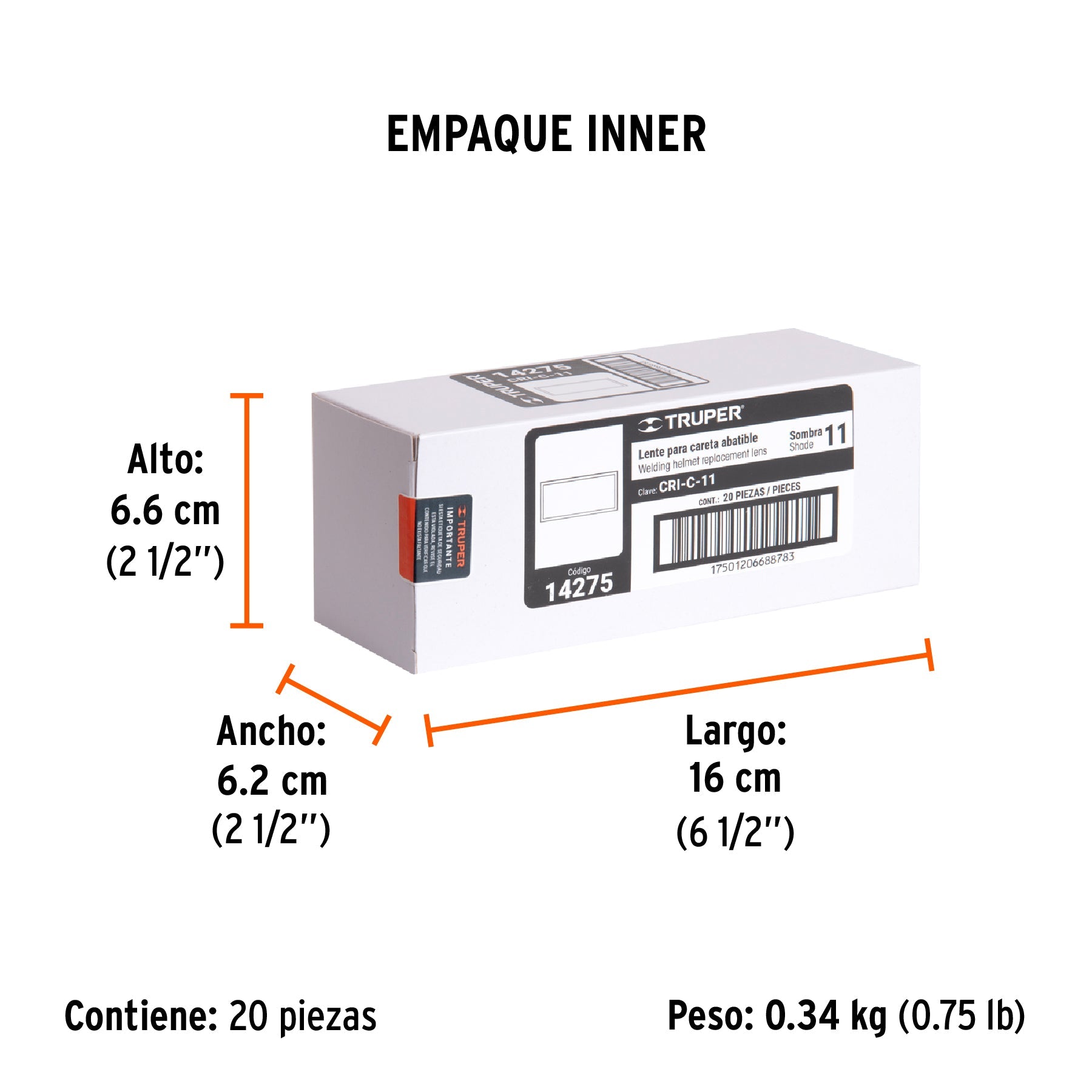 Lente sombra 11 para caretas CASO-3 y CASO-300-P, TRUPER - Empaque