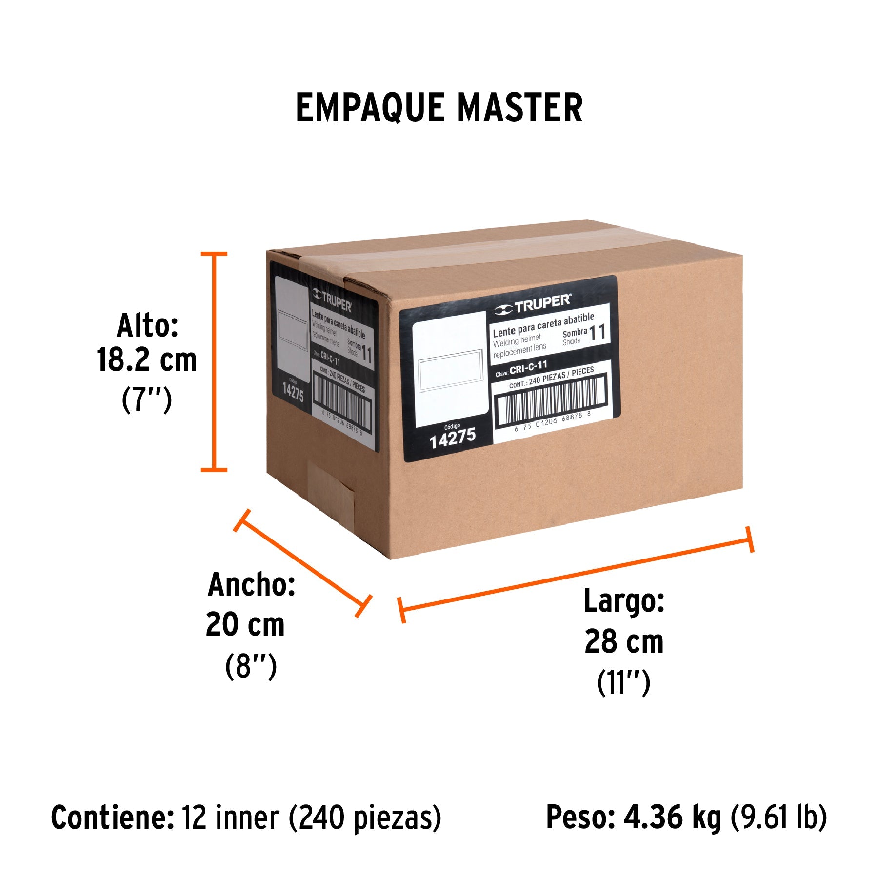 Lente sombra 11 para caretas CASO-3 y CASO-300-P, TRUPER - Empaque