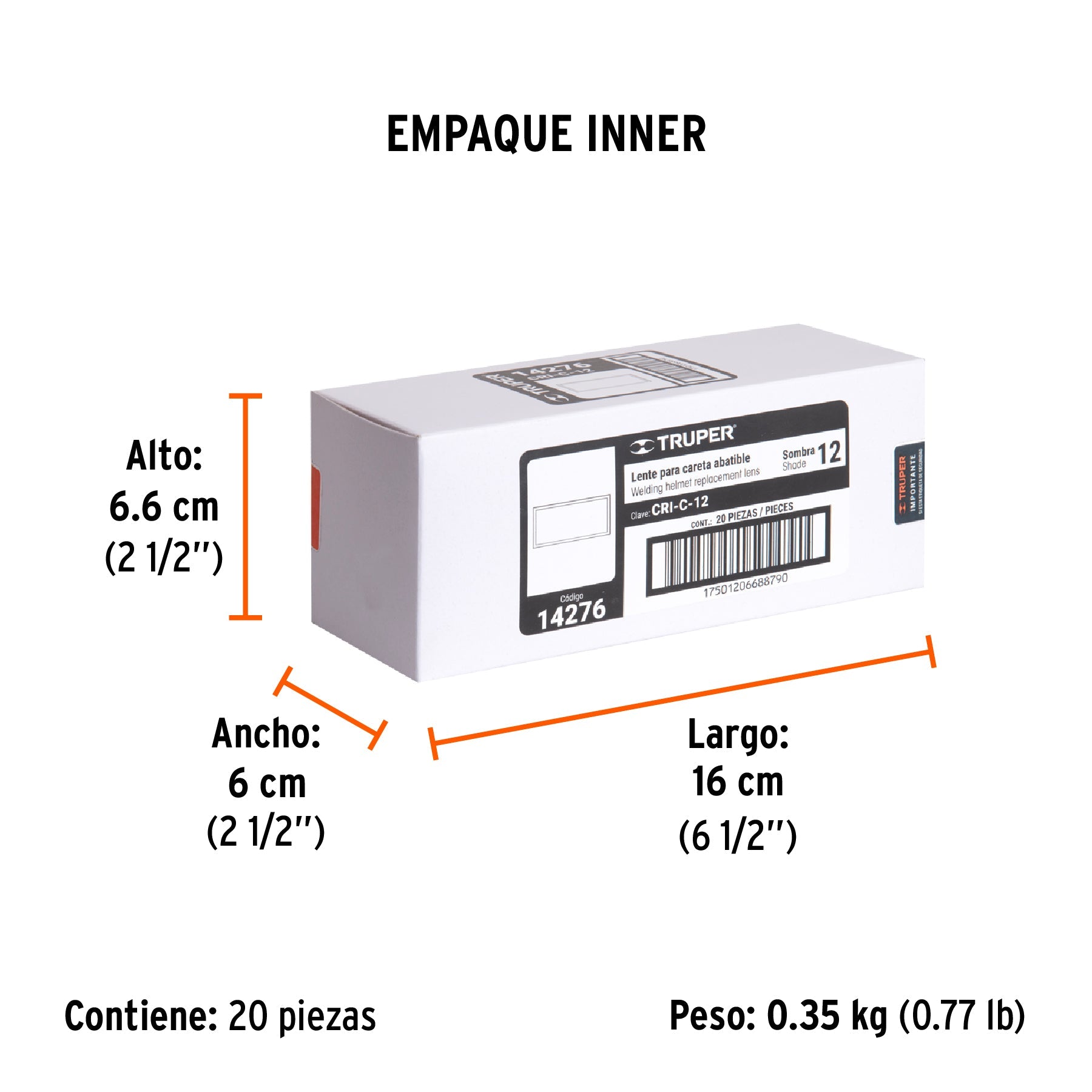 Lente sombra 12 para caretas CASO-3 y CASO-300-P, TRUPER - Empaque