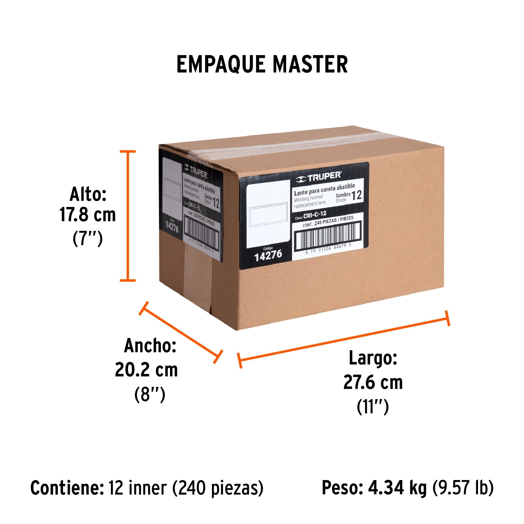 Lente sombra 12 para caretas CASO-3 y CASO-300-P, TRUPER - Empaque