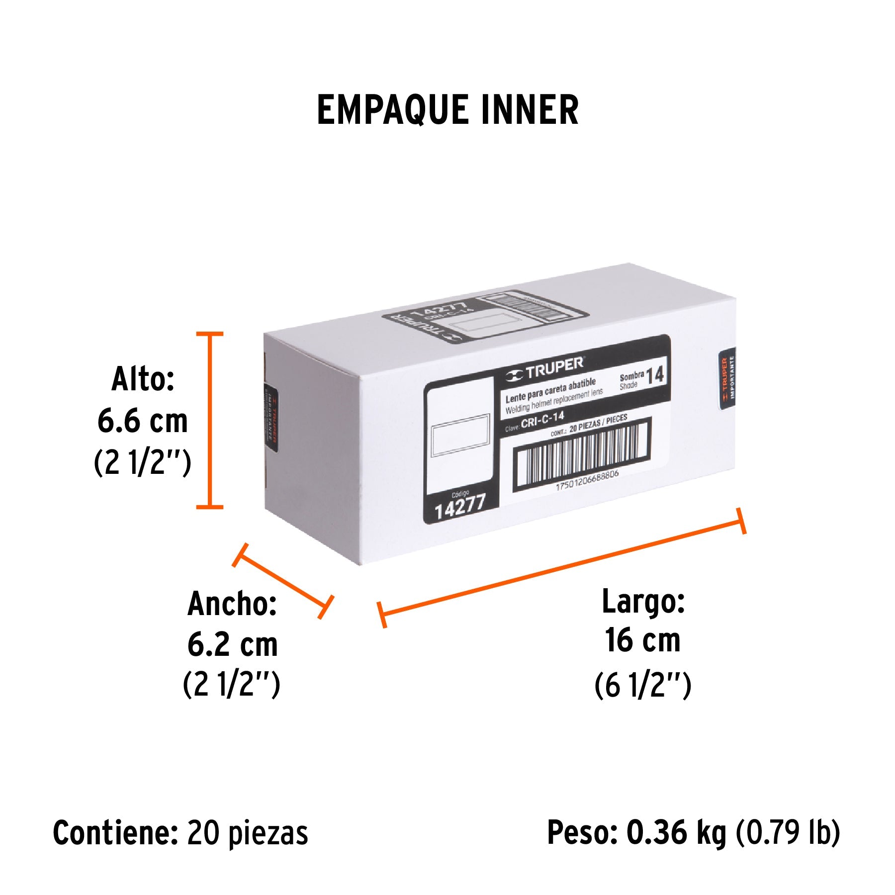 Lente sombra 14 para caretas CASO-3 y CASO-300-P, TRUPER - Empaque