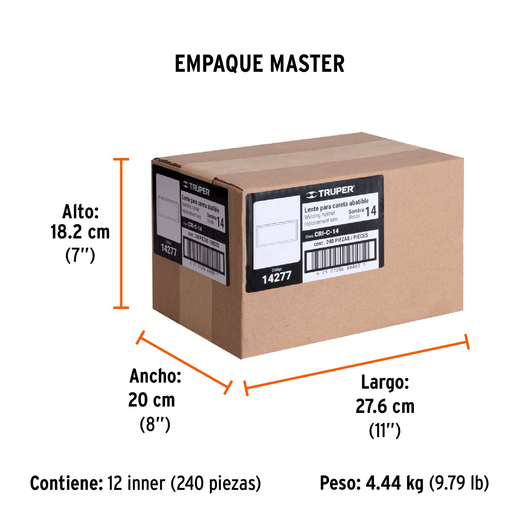 Lente sombra 14 para caretas CASO-3 y CASO-300-P, TRUPER - Empaque