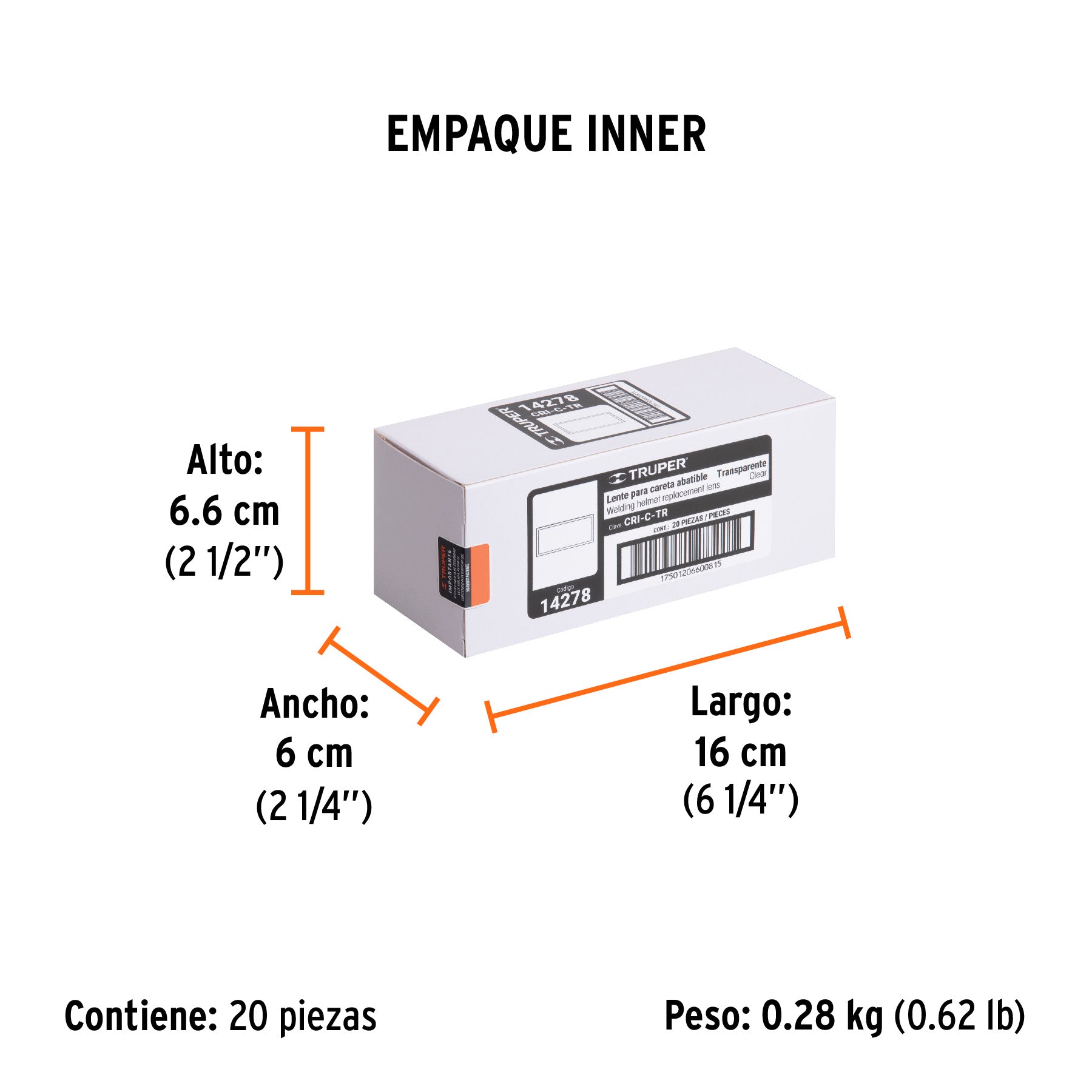 Lente transparente para caretas CASO-3 y CASO-300-P, TRUPER - Empaque