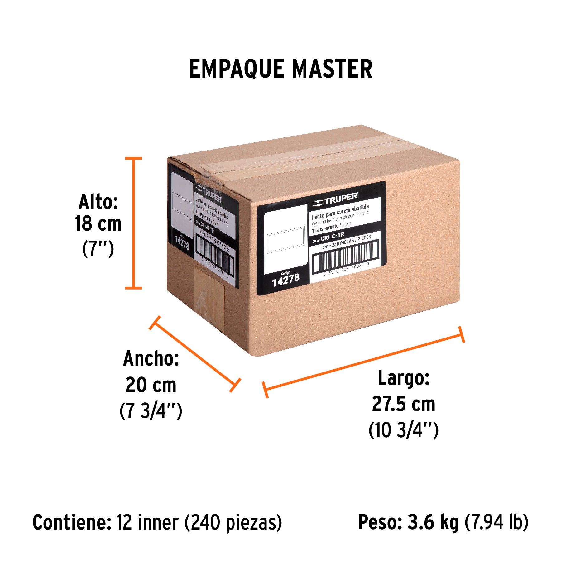 Lente transparente para caretas CASO-3 y CASO-300-P, TRUPER - Empaque