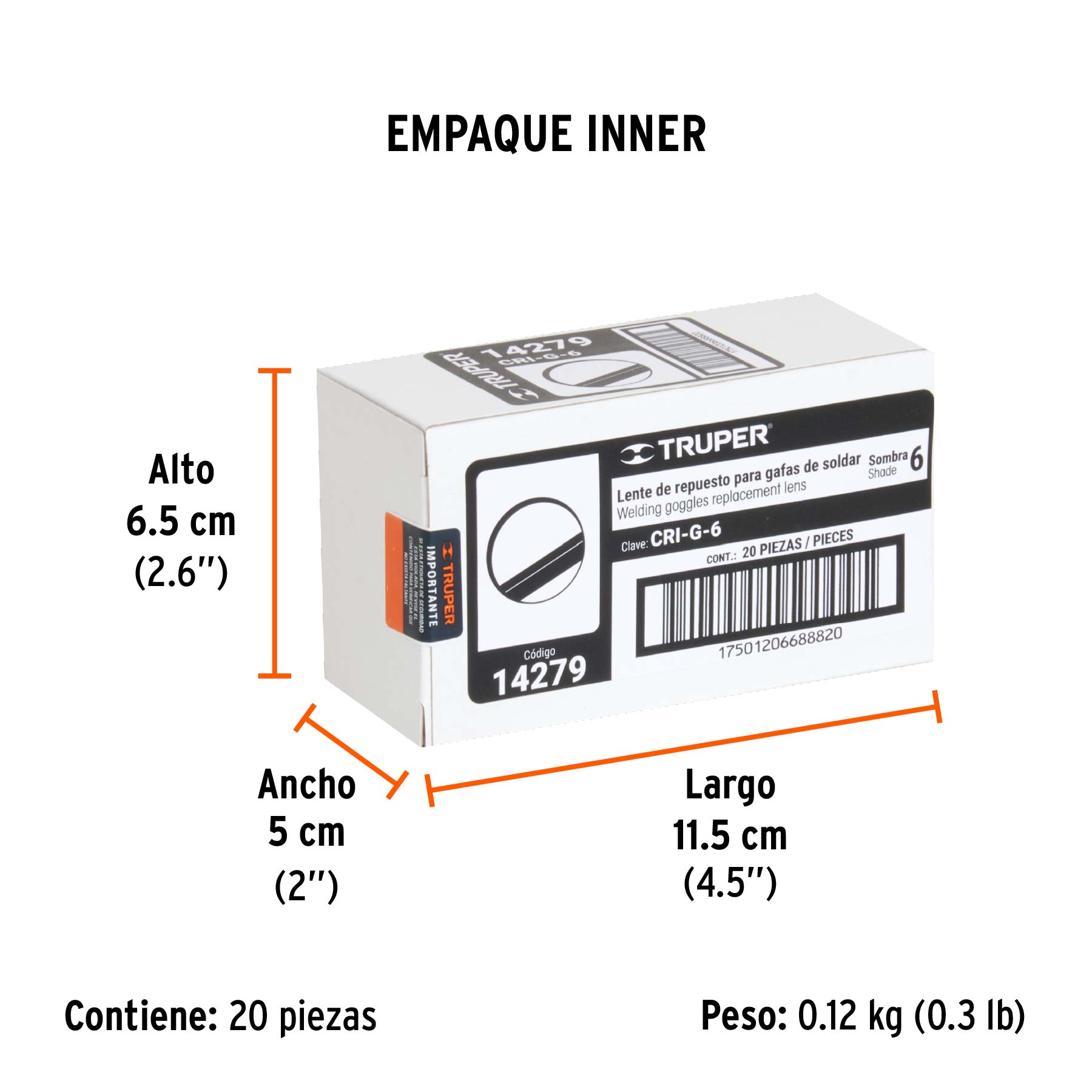 Lente sombra 6 para gafas para soldar GASO, TRUPER - Empaque