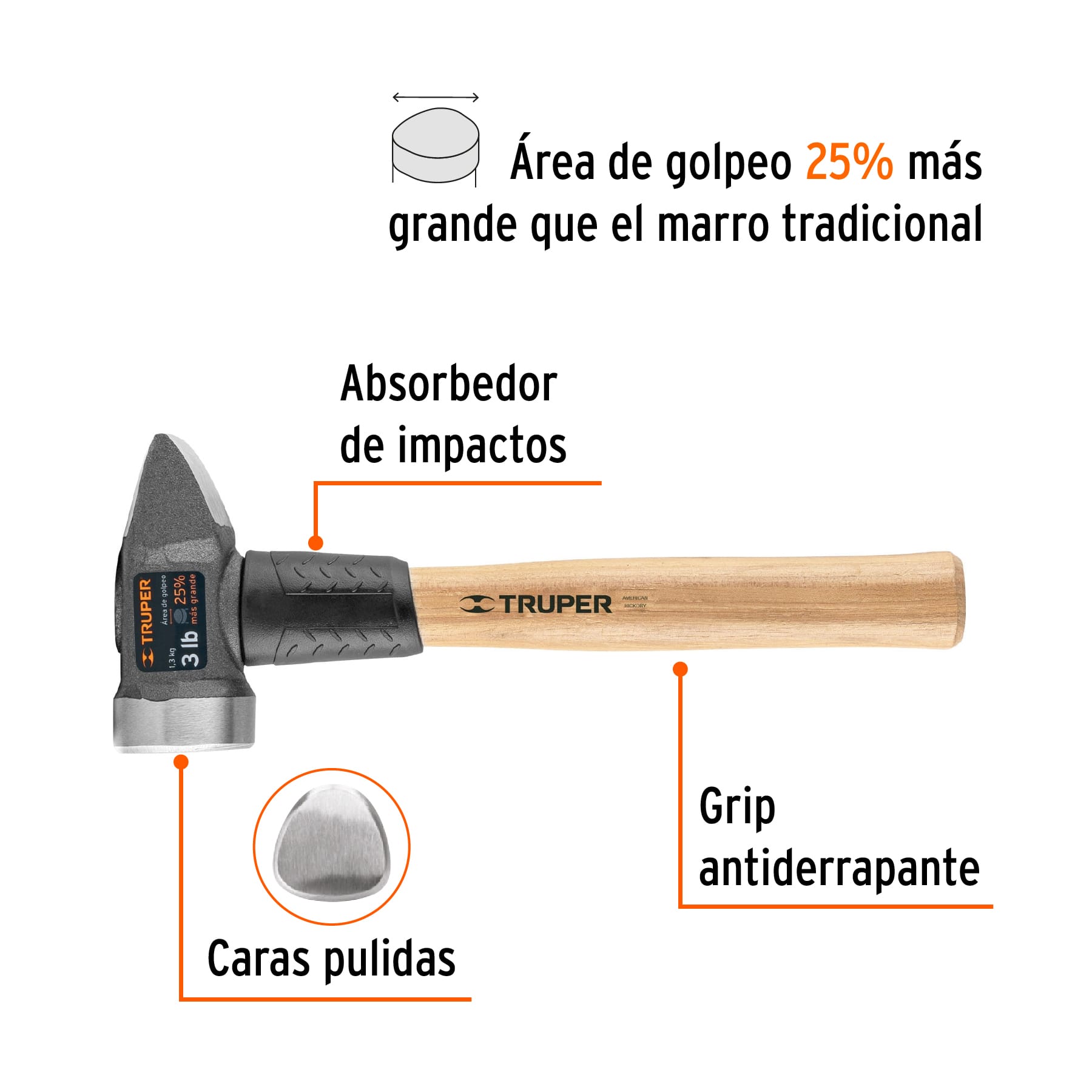 Marro para herrería 3 lb mango 12", TRUPER
