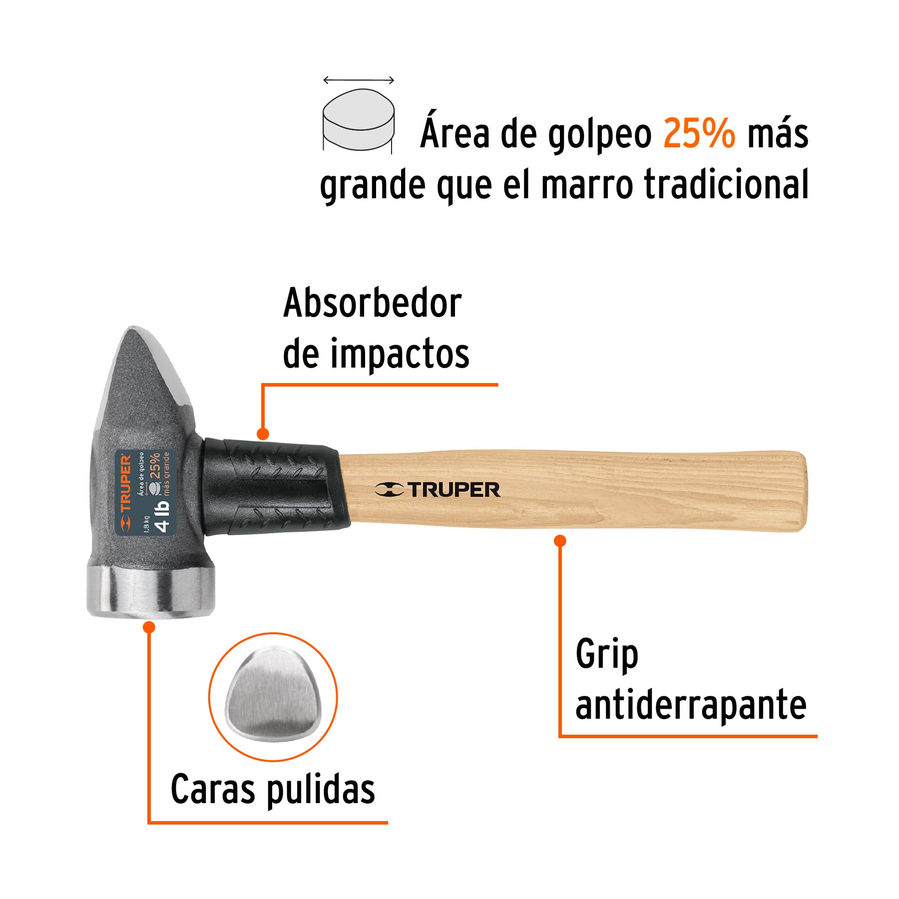 Marro para herrería 4 lb mango 12", TRUPER