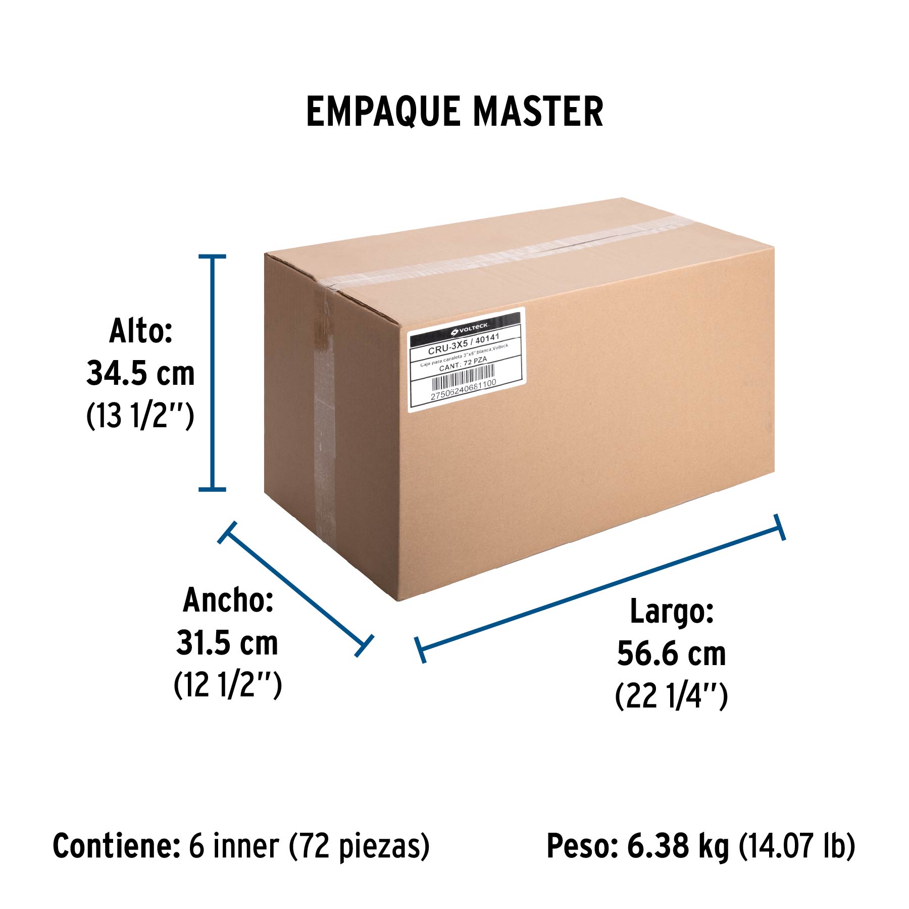 Caja de contactos para canaleta 3" x 5", blanca, VOLTECK - Empaque
