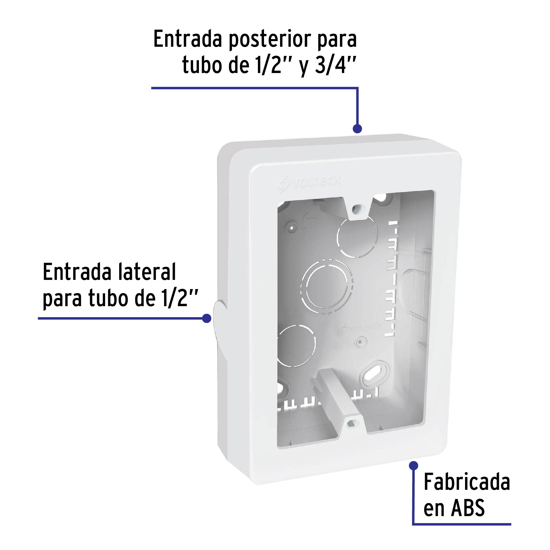 Caja de contactos para canaleta 3" x 5", blanca, VOLTECK