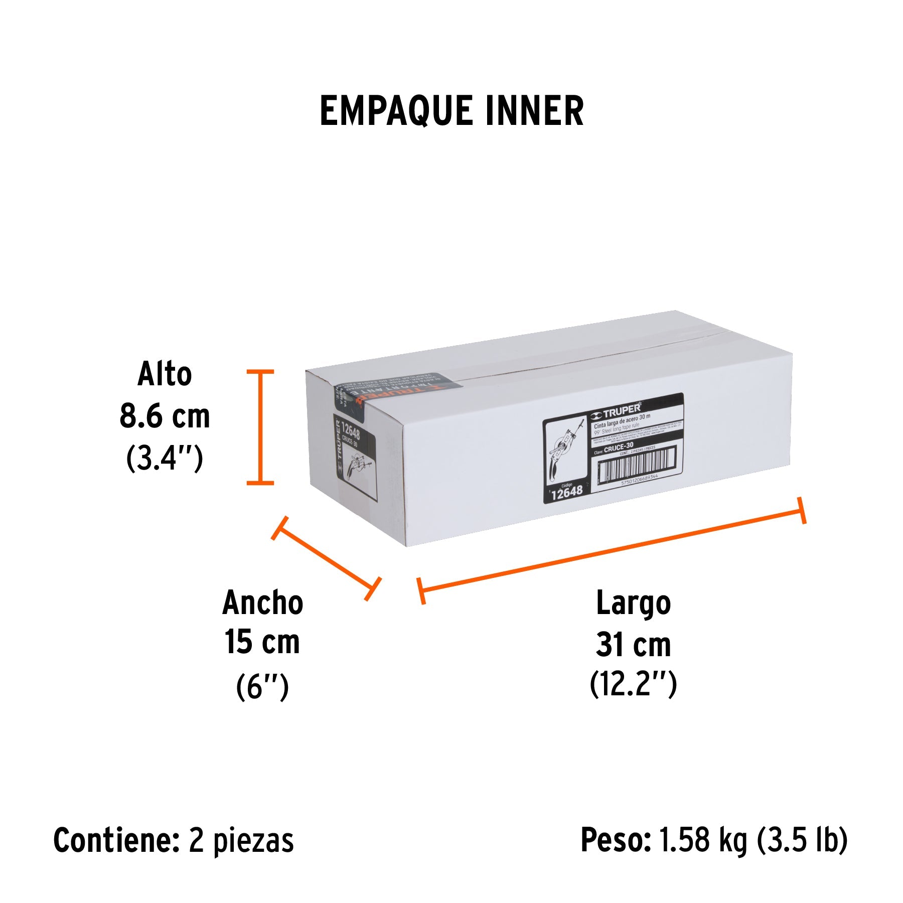 Cinta métrica larga 30 m, metálica, tipo cruceta, TRUPER - Empaque